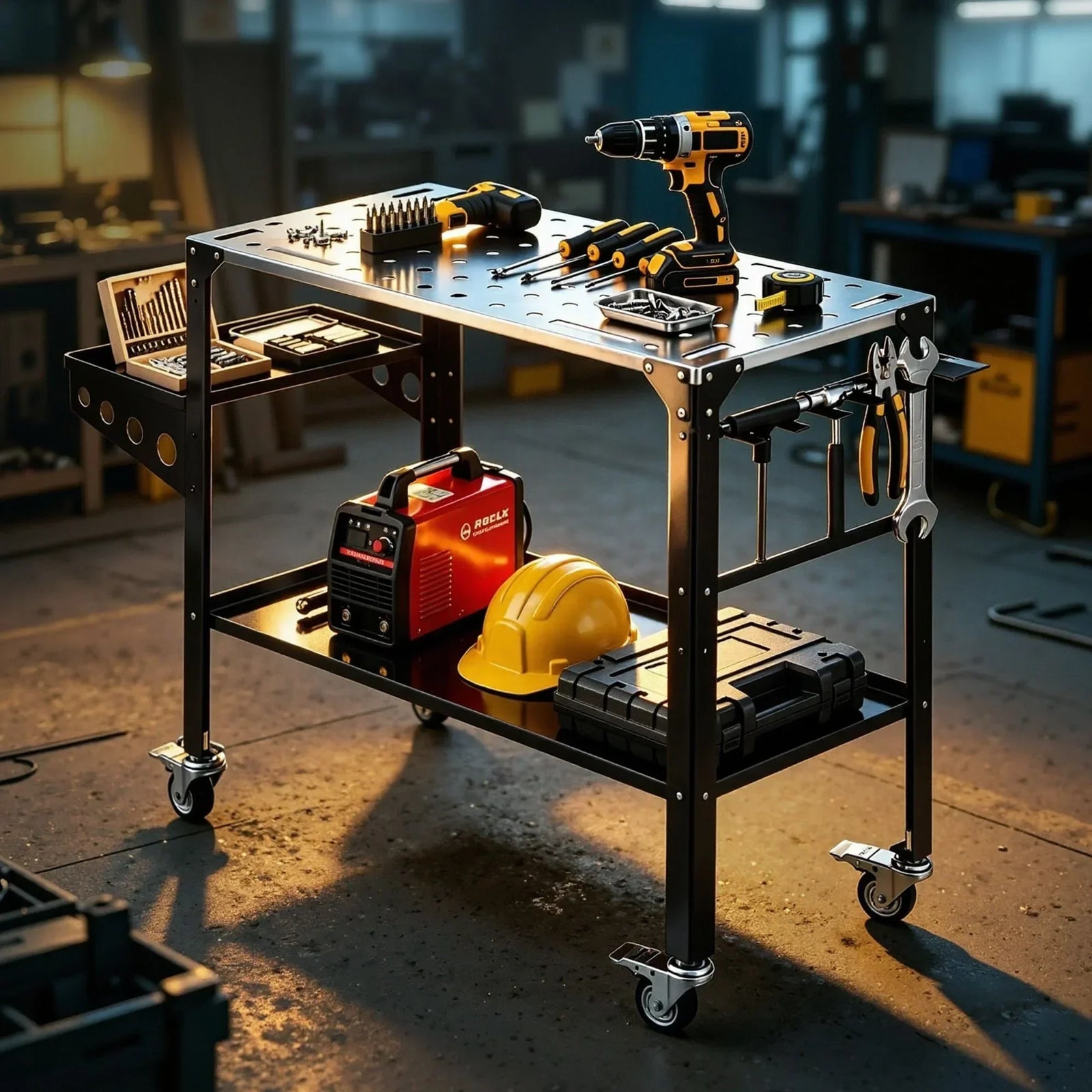 Welding Table Cart with Tool Storage 130KG Capacity Mobile Workstation