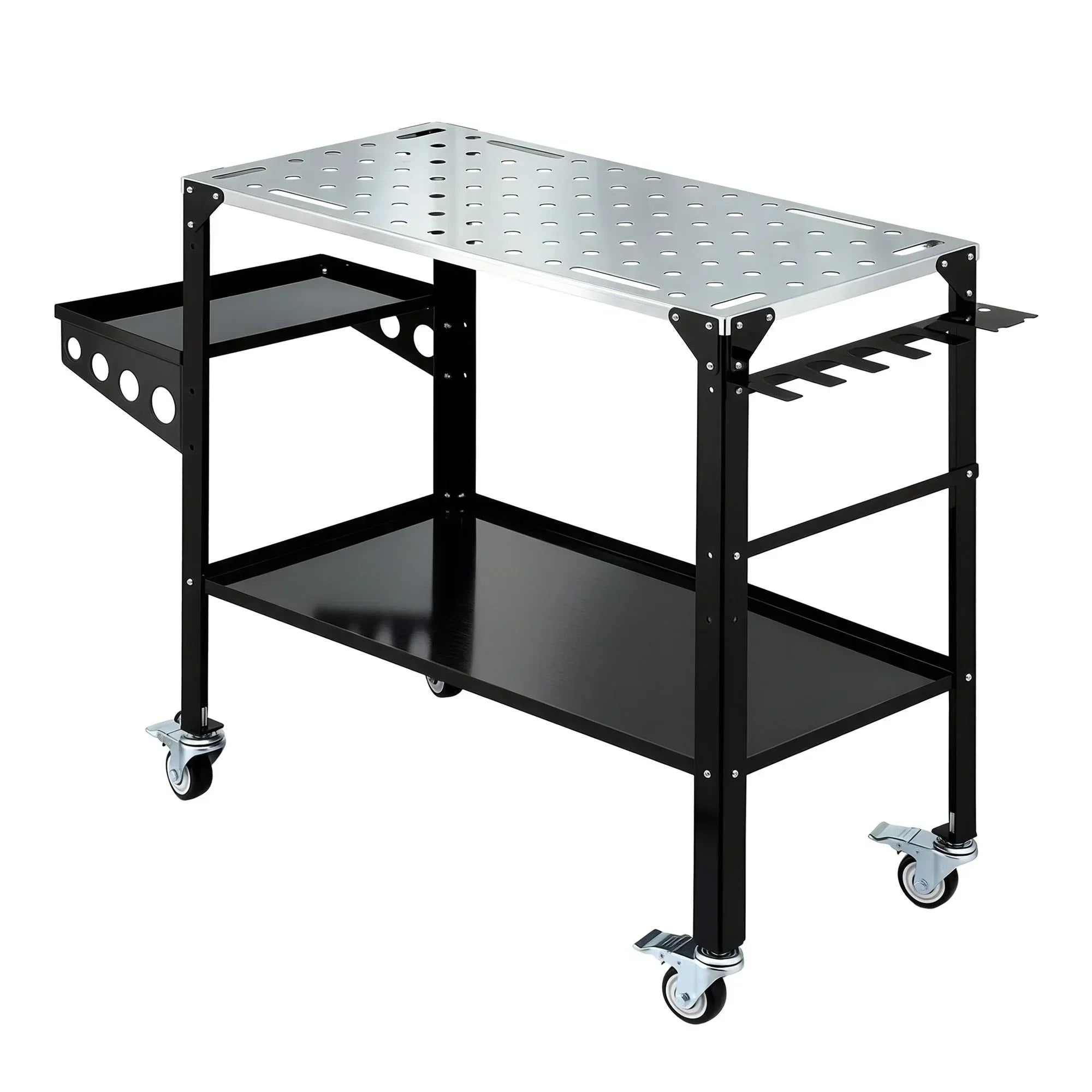 Welding Table Cart with Tool Storage 130KG Capacity Mobile Workstation