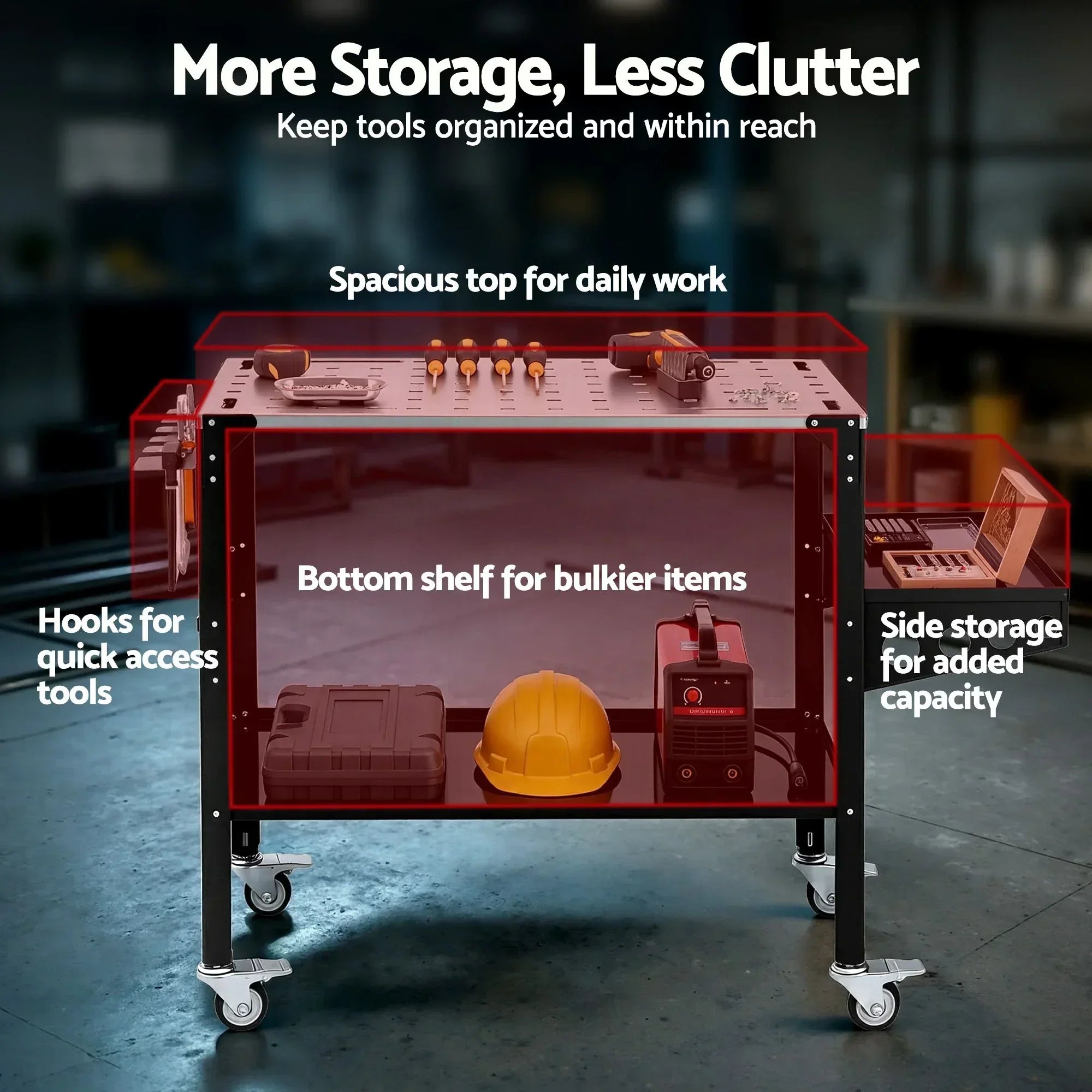 Welding Table Cart with Tool Storage 130KG Capacity Mobile Workstation