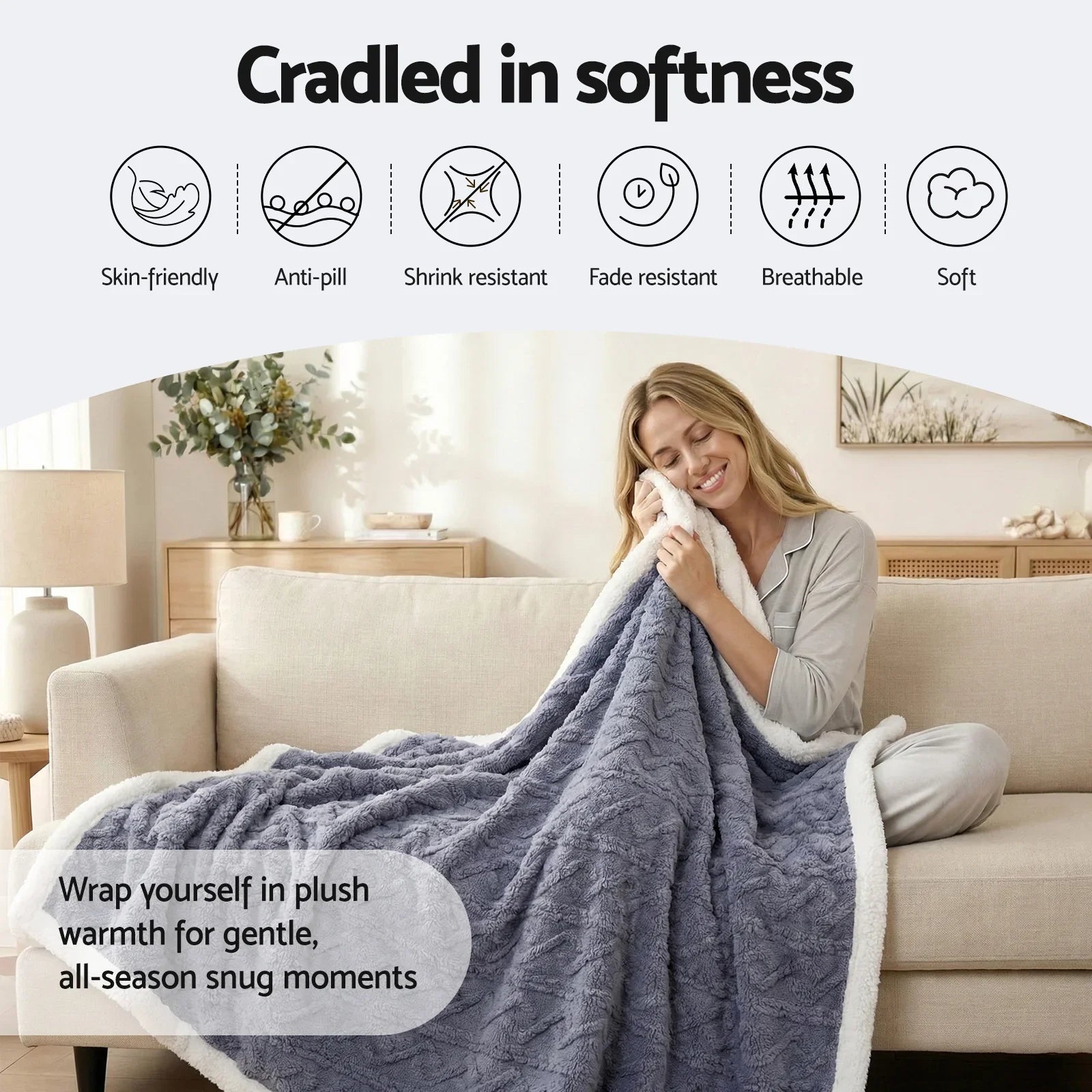 152x203cm Throw Blanket Double-Sided Fleece Lightweight For Sofa Couch Bed Queen