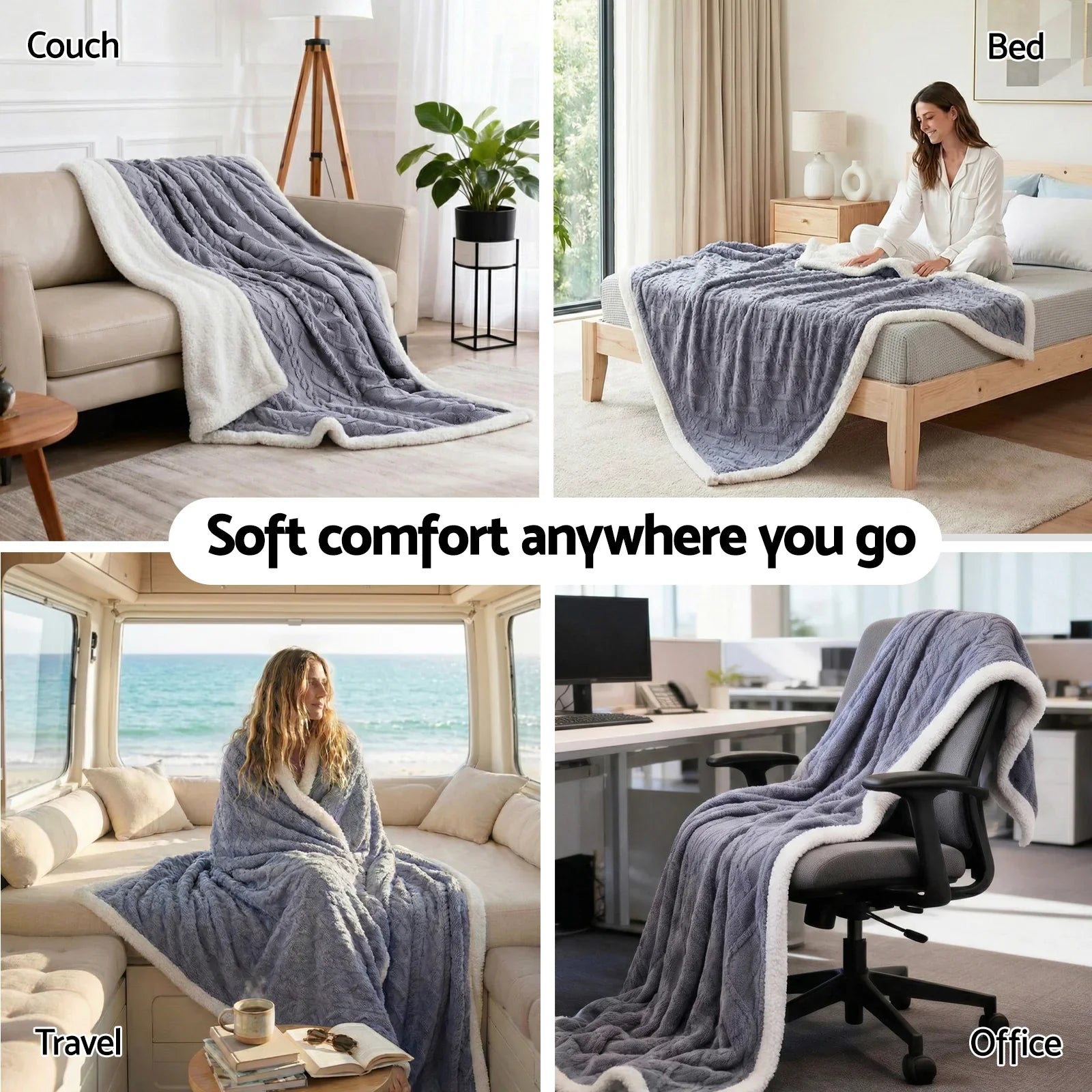 152x203cm Throw Blanket Double-Sided Fleece Lightweight For Sofa Couch Bed Queen