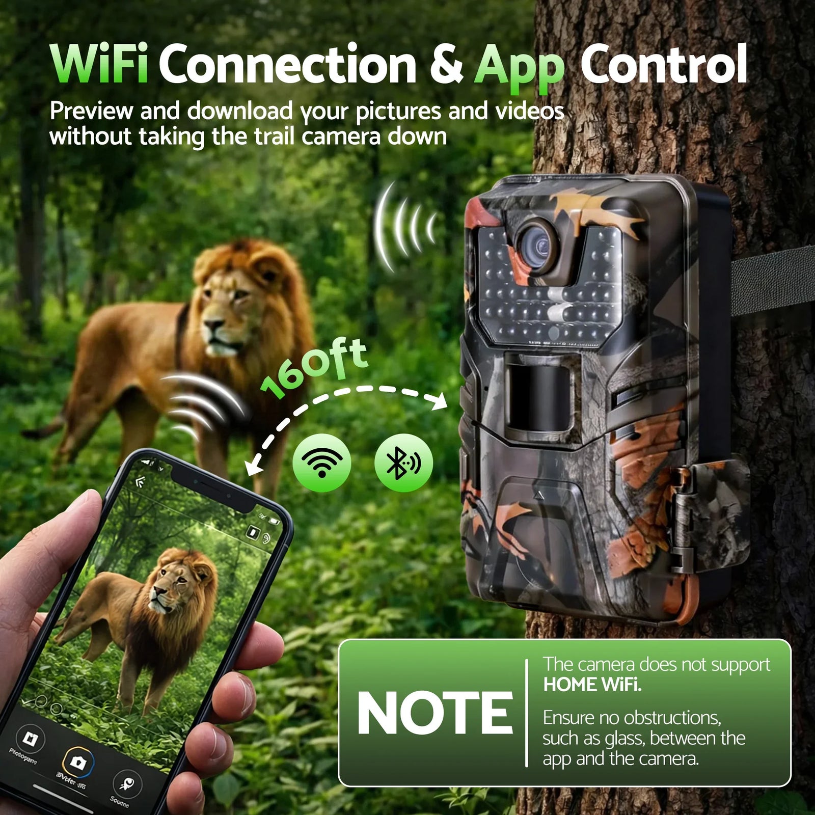 4K WiFi Trail Camera 48MP 0.2s Trigger Game Camera Camo