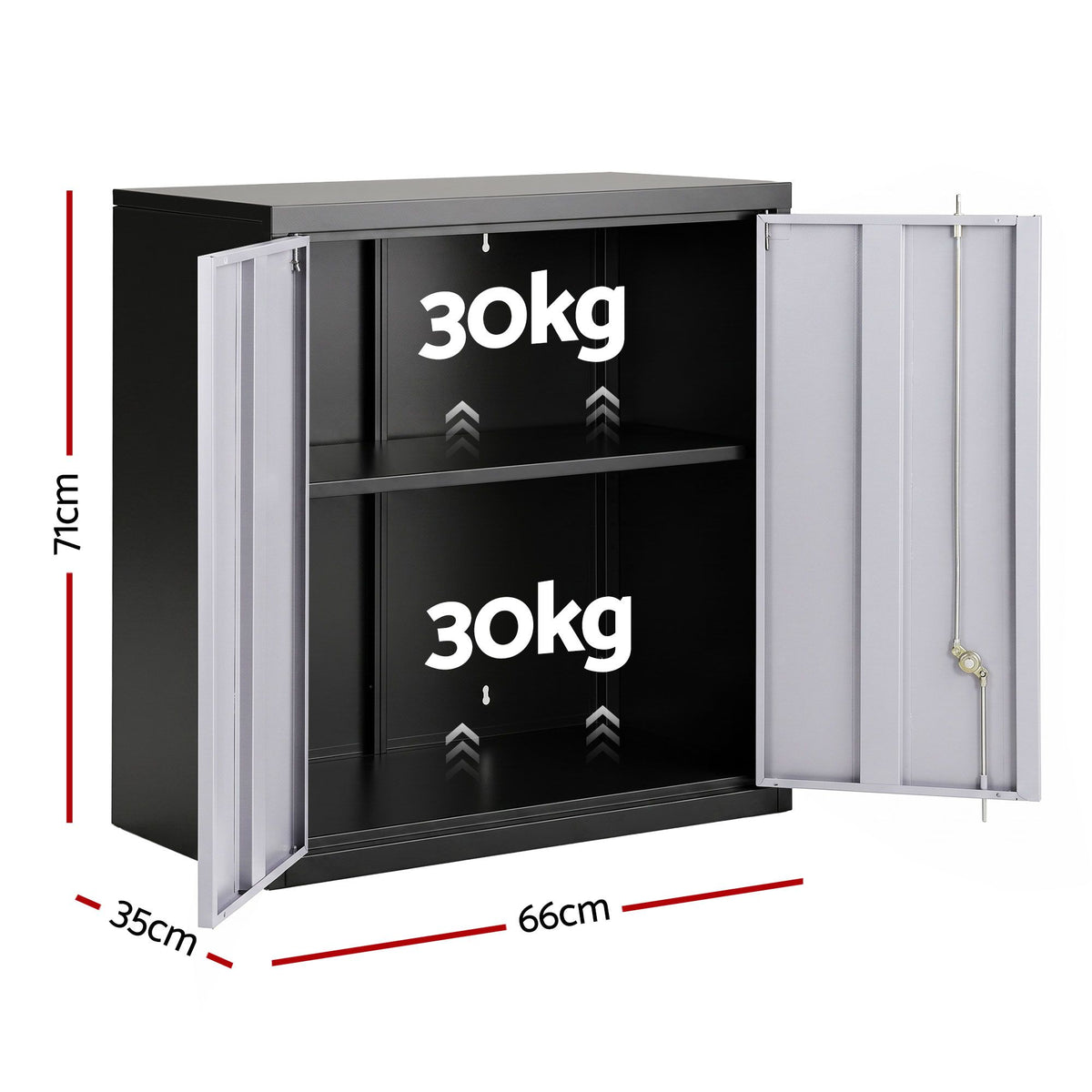 Giantz Steel Tool Cabinet Wall Mount Double Door Shelf Lockable Black and Grey