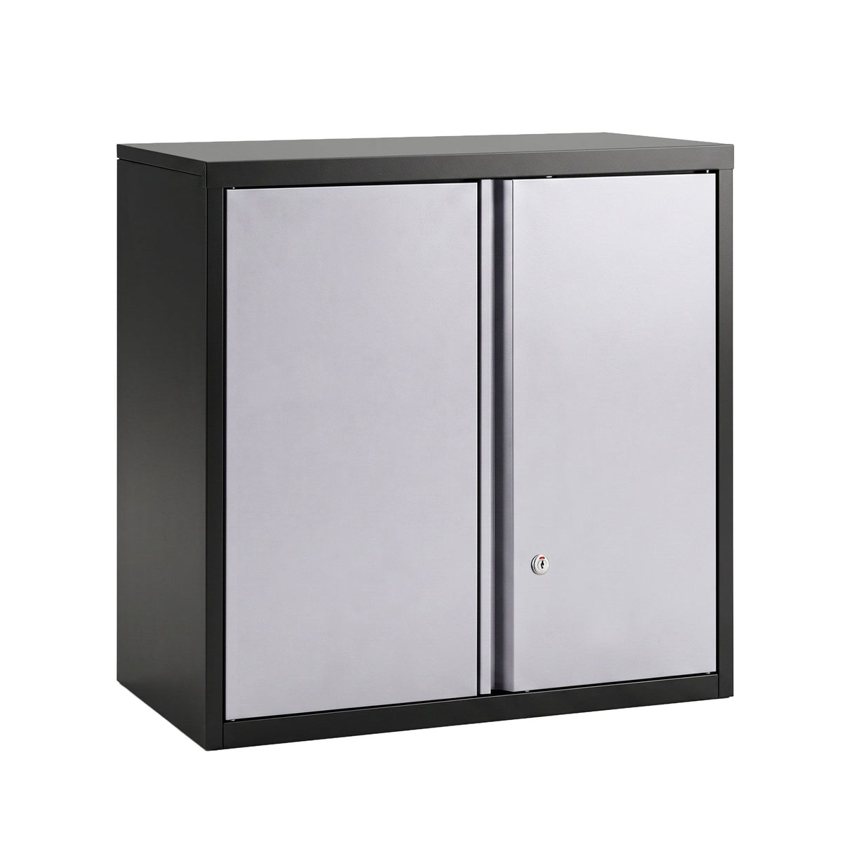 Giantz Steel Tool Cabinet Wall Mount Double Door Shelf Lockable Black and Grey