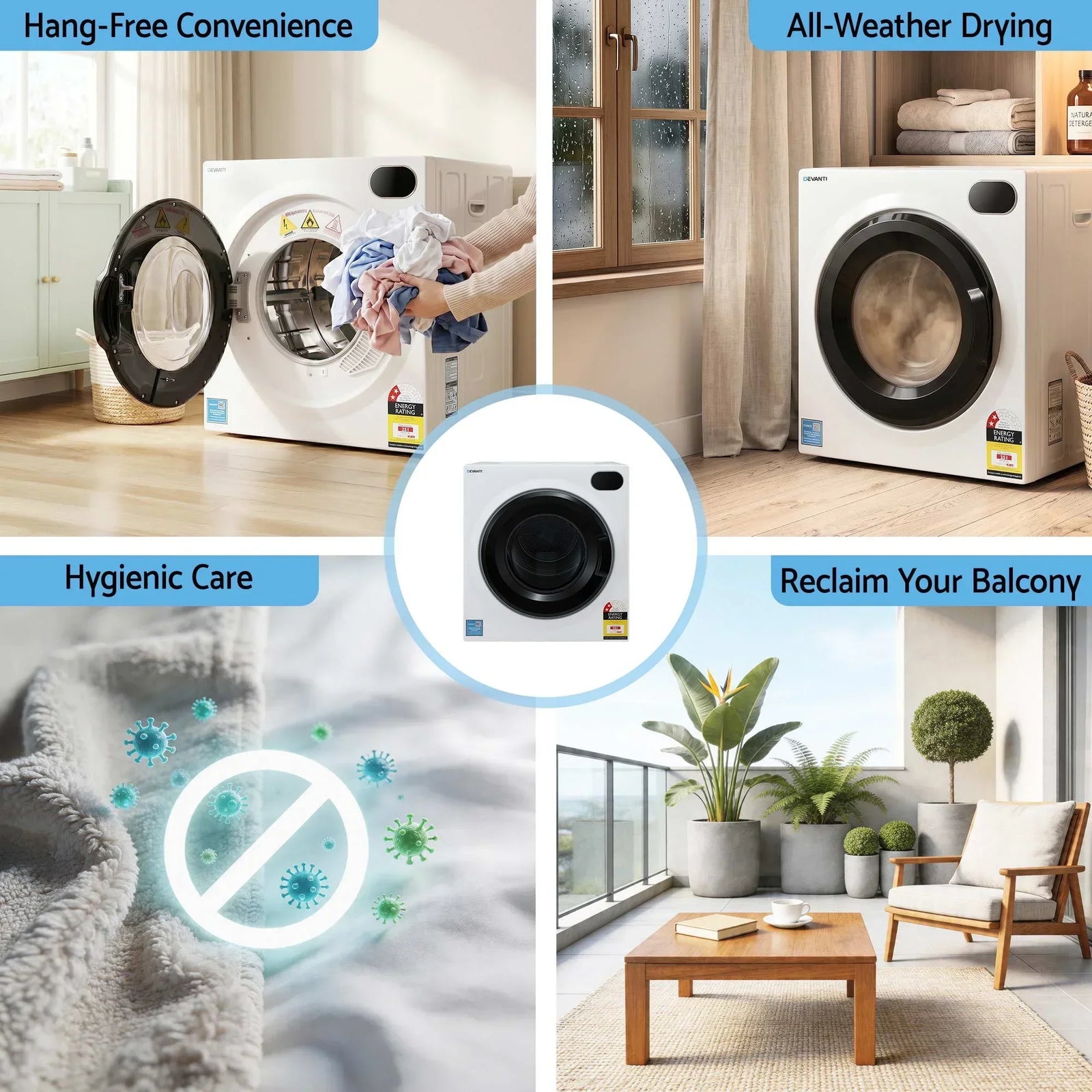 6kg Tumble Dryer – Compact, Touch Control, Anti‑Crease, Reverse Cycle