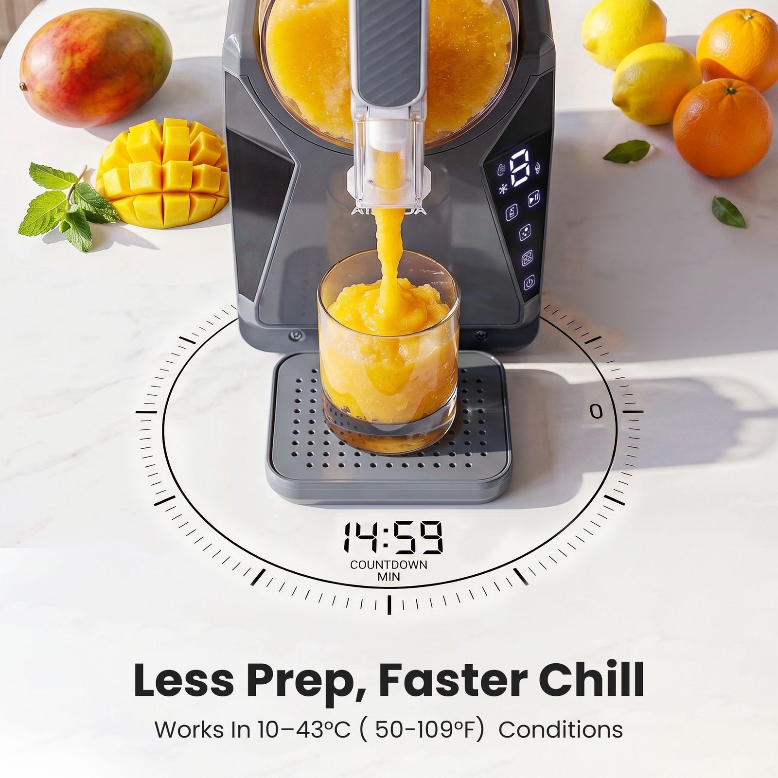 Slushie Machine 1.3L – 3‑in‑1 Frozen Drink Maker, Compressor Cooling, Grey