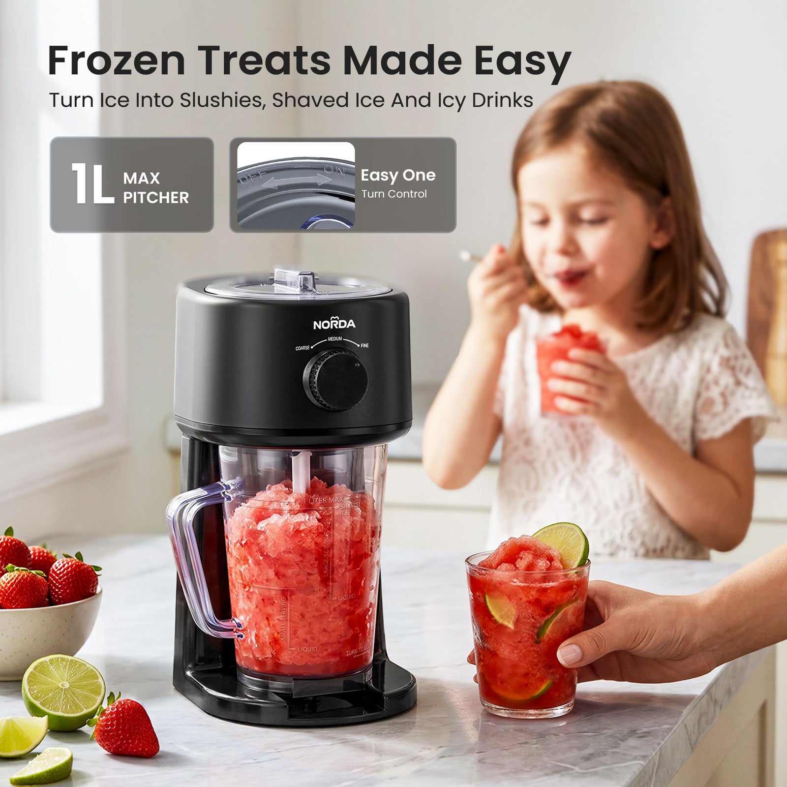 1.1L Slushie Machine Shaved Ice Maker 3 Texture Levels Black Benchtop Set