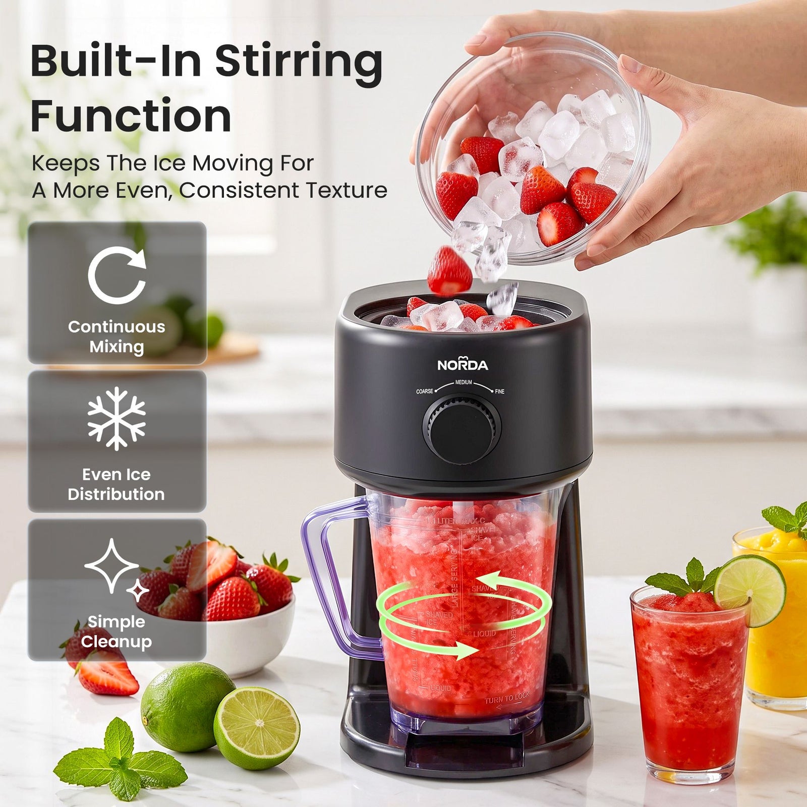 1.1L Slushie Machine Shaved Ice Maker 3 Texture Levels Black Benchtop Set