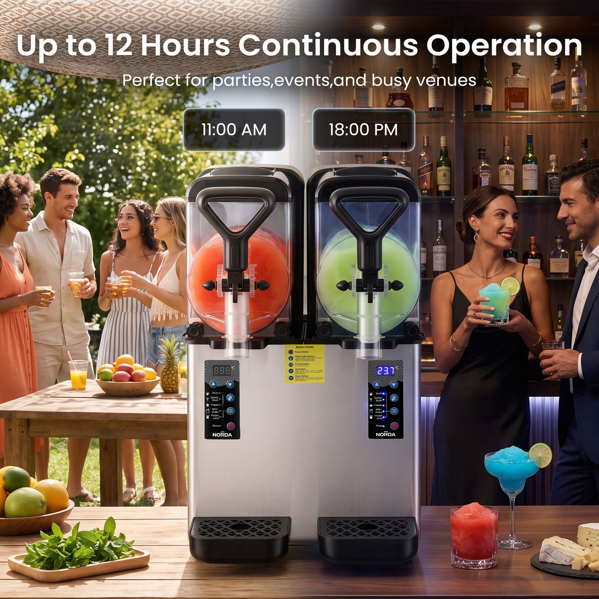 NORDA Slushie Machine 2 x 4L Dual Tank Frozen Drink Maker 5 Modes Milkshake