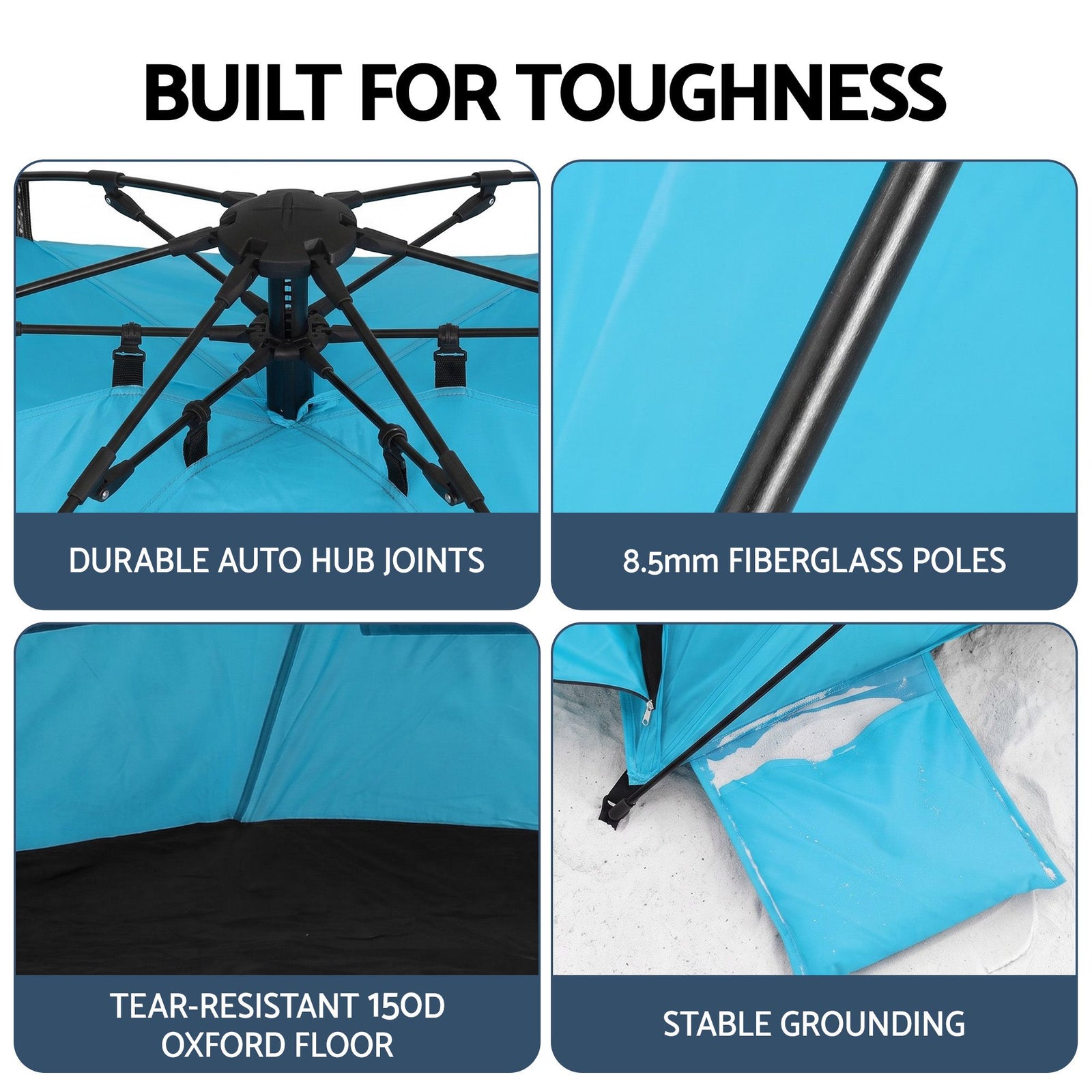Beach Tent 3-4 Person Pop Up Sun Shade UPF 50 Automatic Outdoor Blue