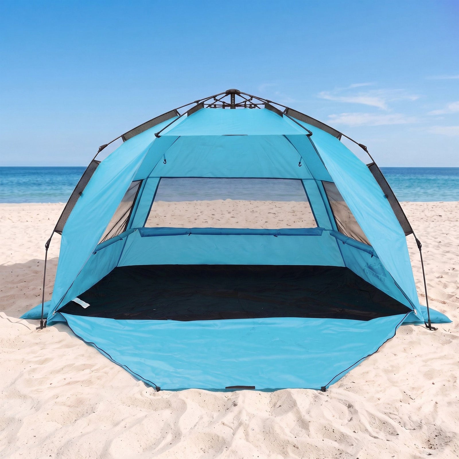 Beach Tent 3-4 Person Pop Up Sun Shade UPF 50 Automatic Outdoor Blue