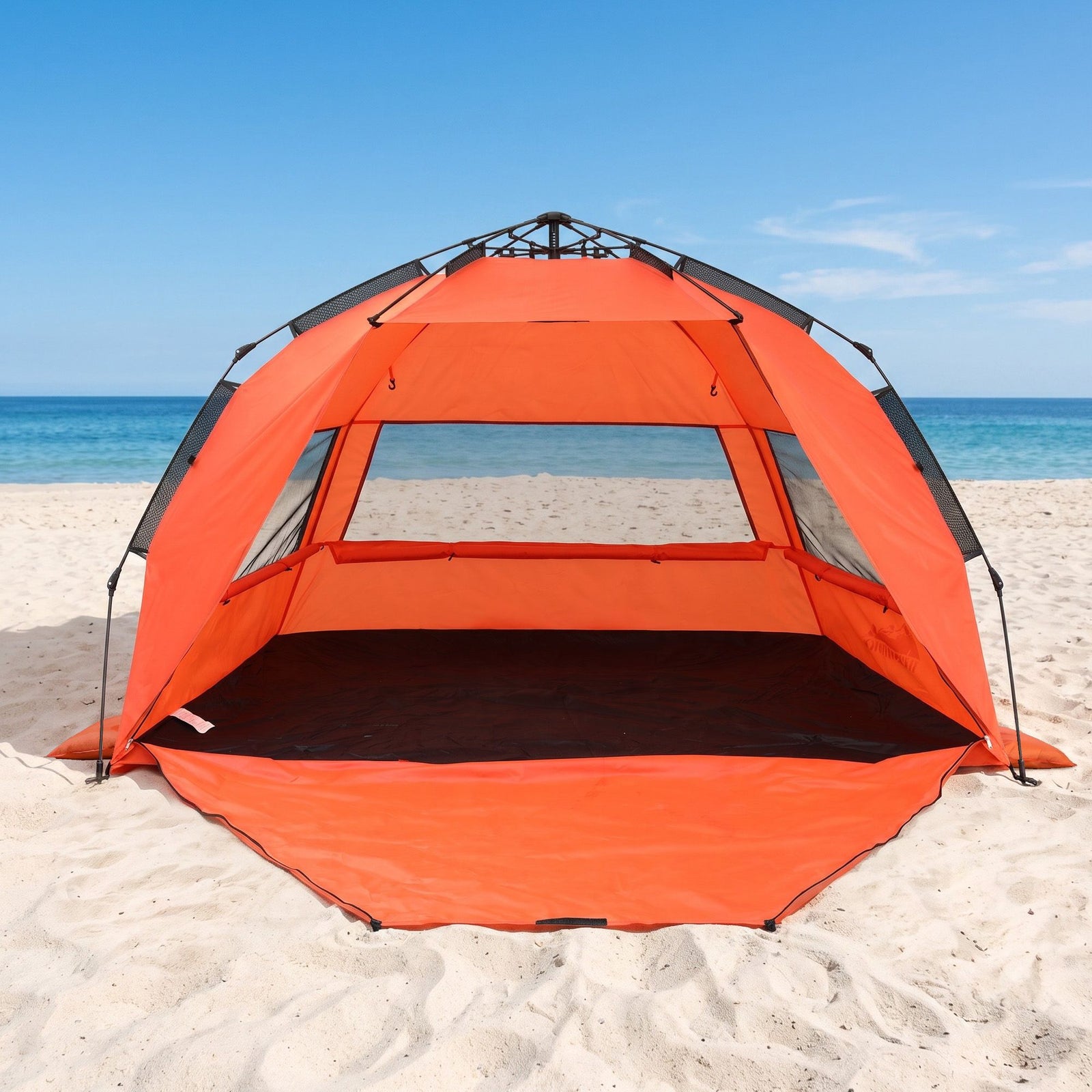 Beach Tent 3-4 Person Pop Up Sun Shade UPF 50 Automatic Outdoor Orange