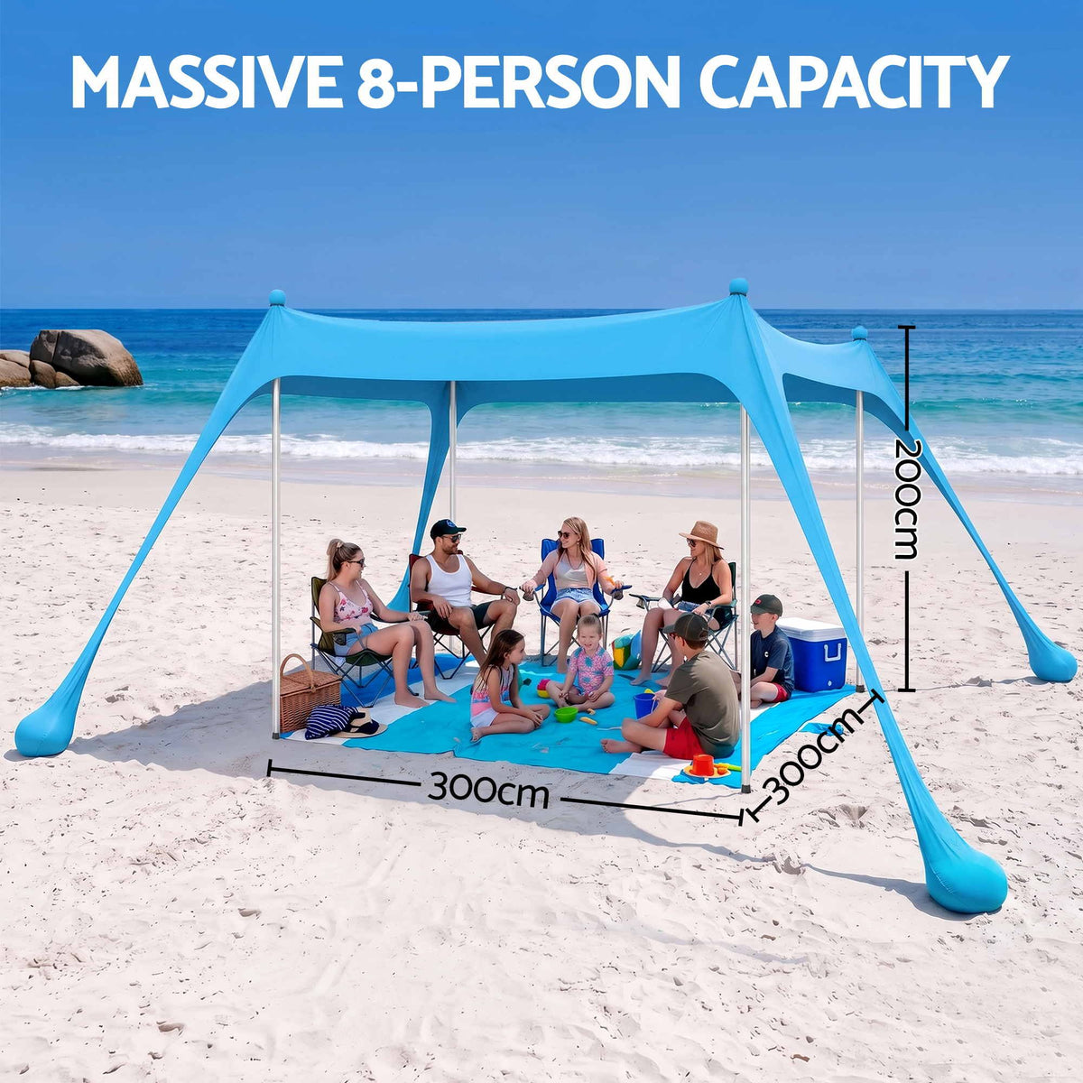Weisshorn Beach Tent Sun Shelter UPF 50+ Shade 3x3m for 8 Person Outdoor