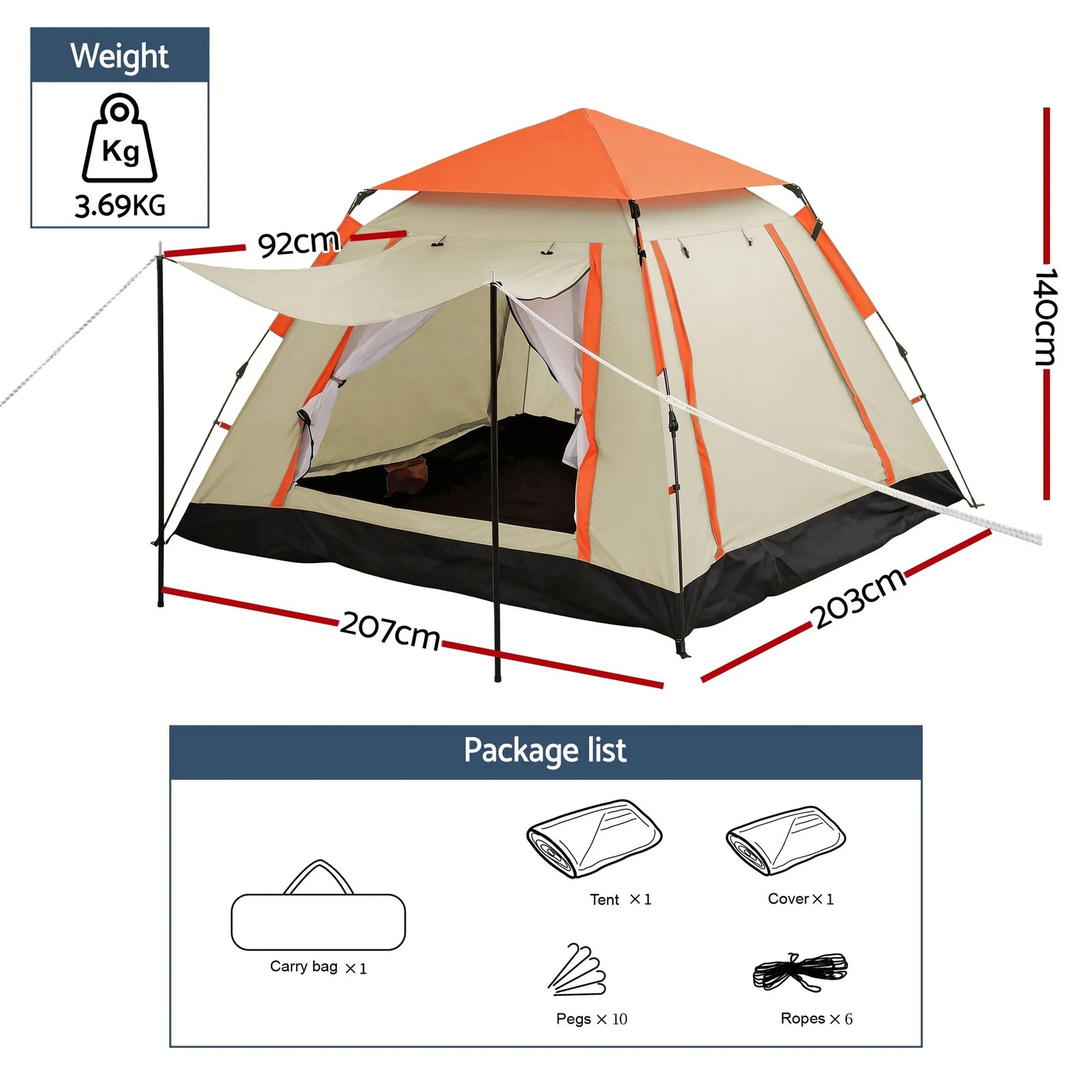 Pop Up Camping Tent 3-4 Person Automatic Tent Instant Setup Waterproof