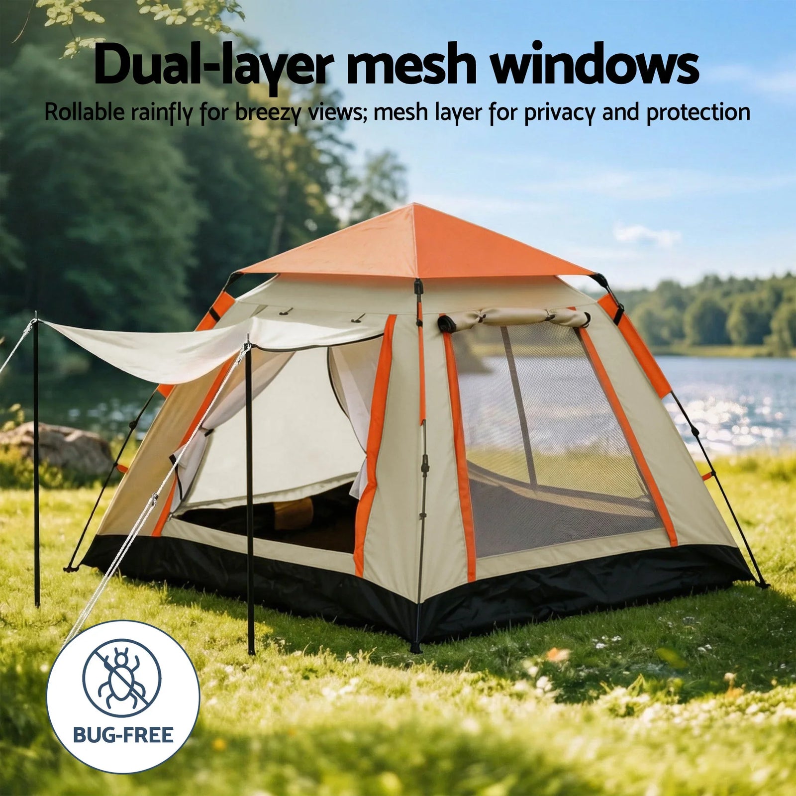 Pop Up Camping Tent 3-4 Person Automatic Tent Instant Setup Waterproof
