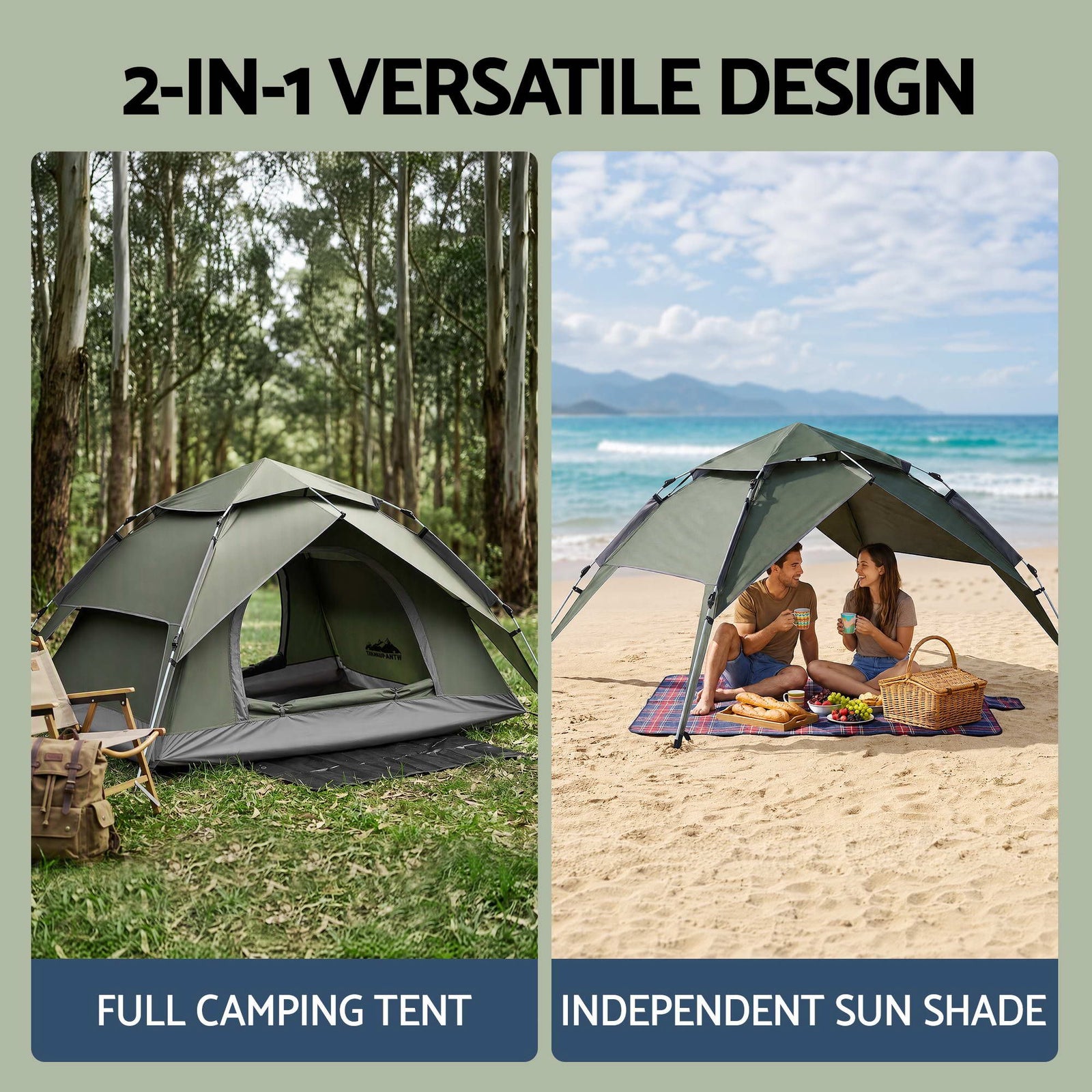 2 Person Camping Tent Automatic Pop Up Water Repellent Shade Outdoor