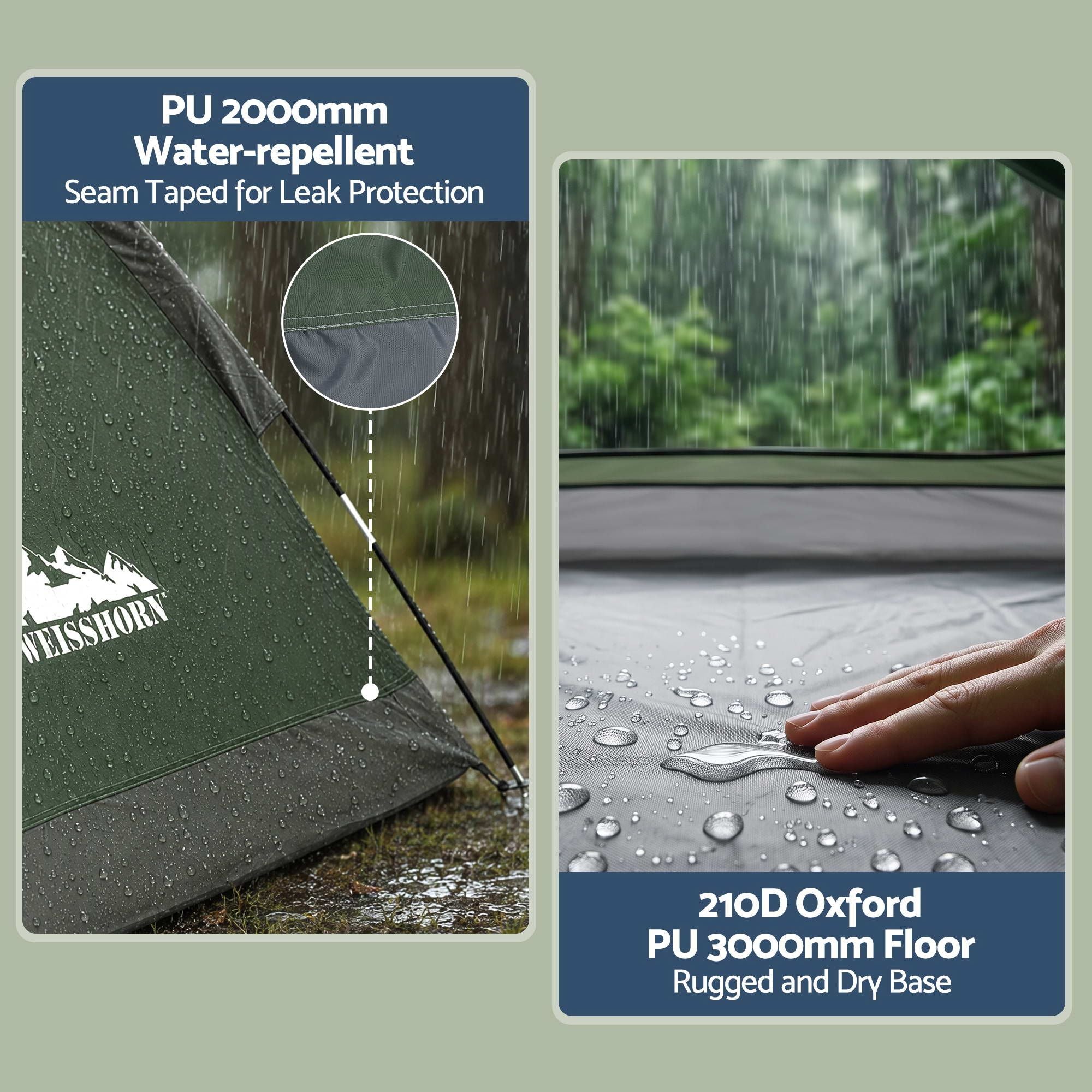 1 Person Camping Tent Waterproof Hiking Vestibule Porch Green Grey Set