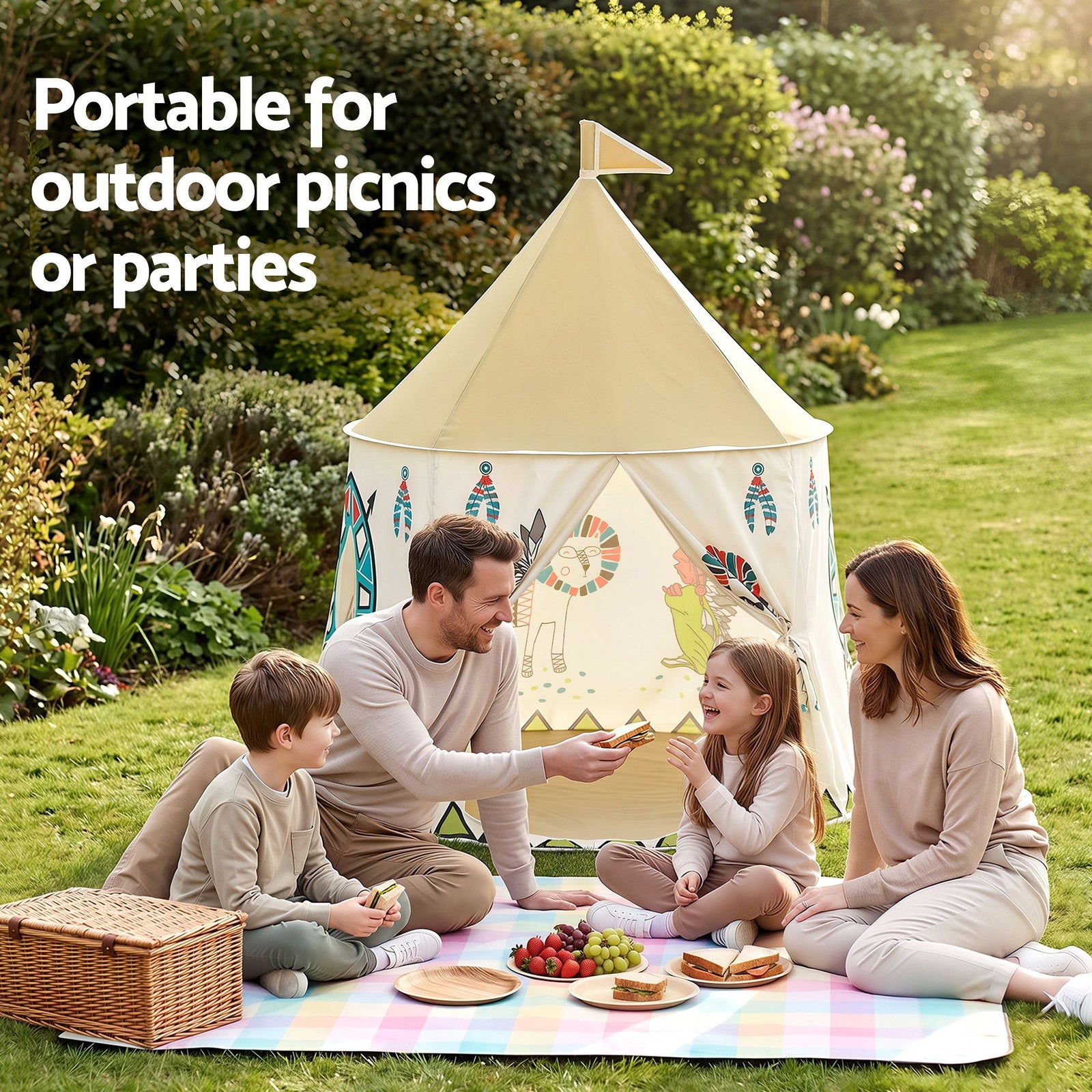 Kids Play Tent Playhouse – Castle with Windows & Flag, 115cm, Multicolour