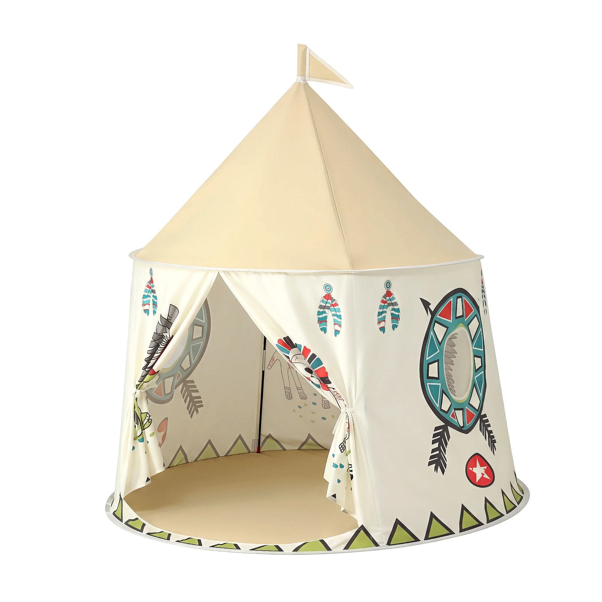 Kids Play Tent Playhouse – Castle with Windows & Flag, 115cm, Multicolour