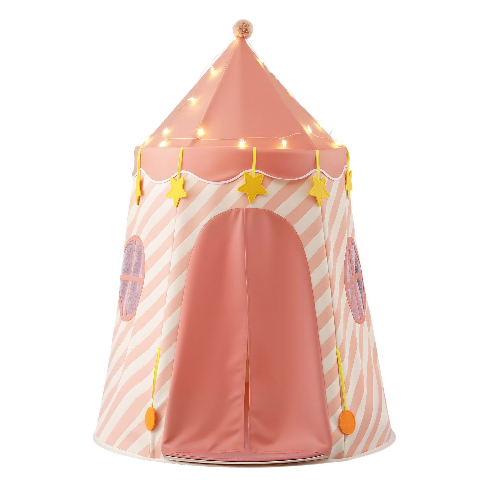 Kids Play Tent Playhouse – Pink with Star Lights, Window & Mat, 153cm