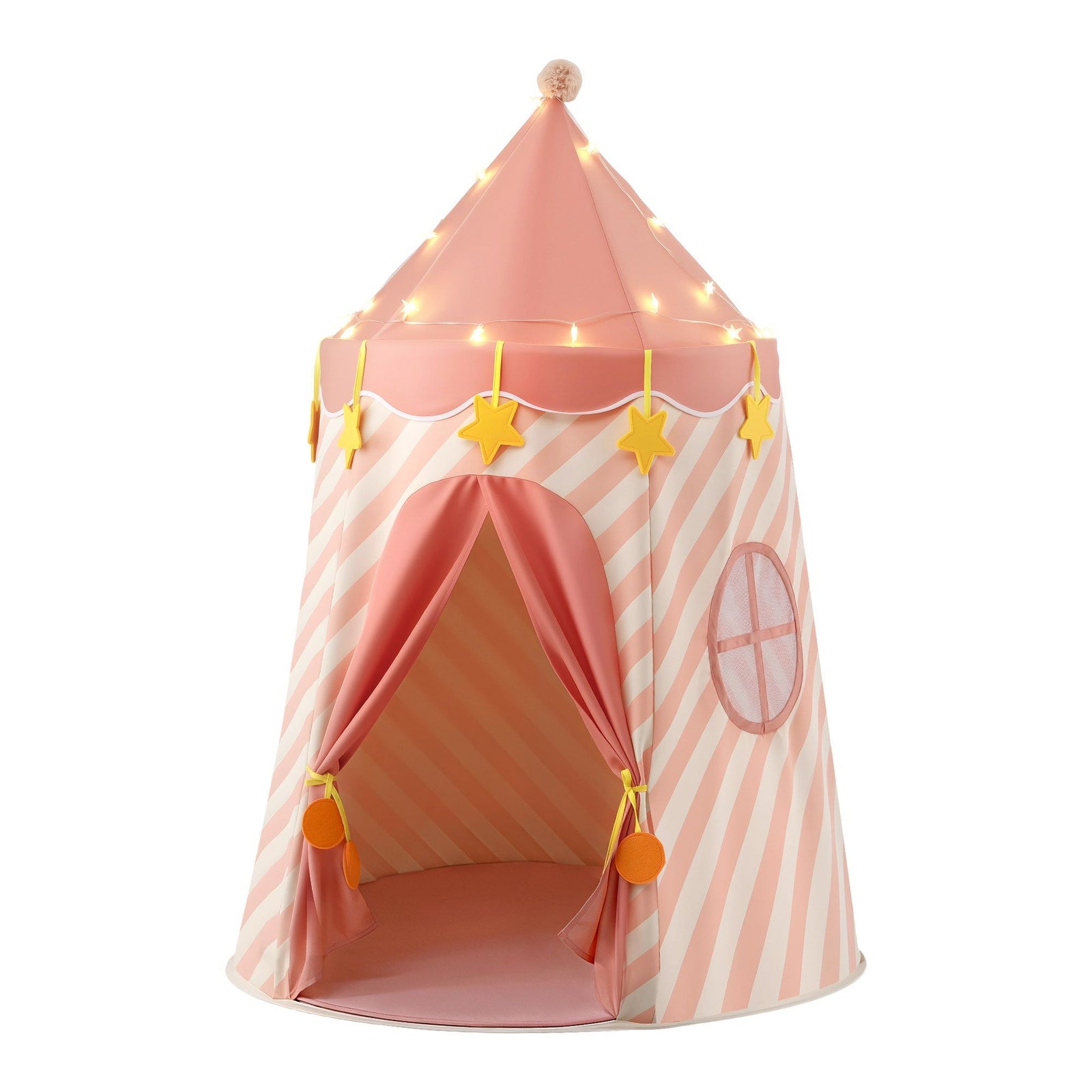 Kids Play Tent Playhouse – Pink with Star Lights, Window & Mat, 153cm