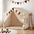 Kids Play Tent Playhouse – White with Star Lights, Windows & Flag, 130cm