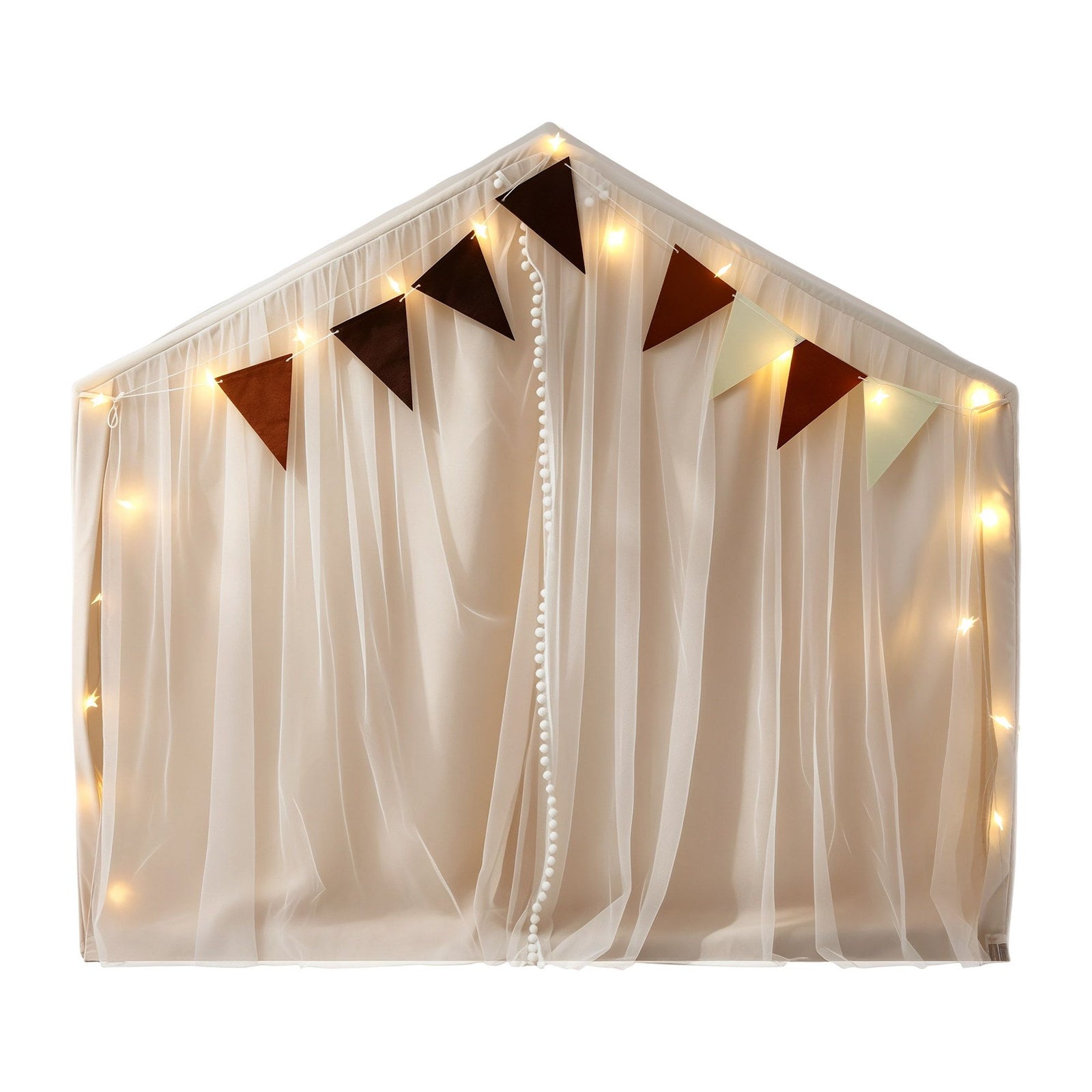 Kids Play Tent Playhouse – White with Star Lights, Windows & Flag, 130cm