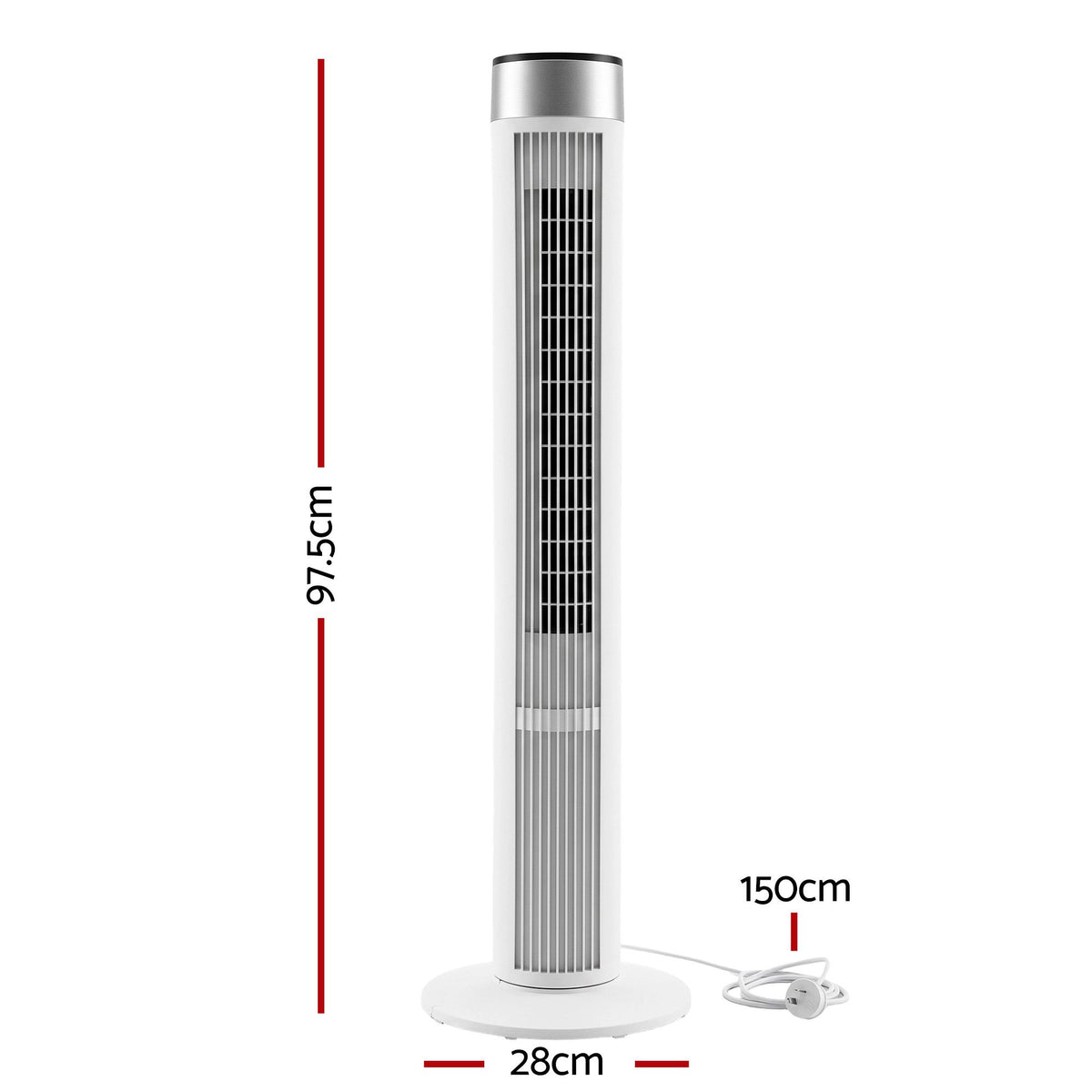 Devanti Tower Fan with Remote Control, 3 Speed 3 Mode 7.5h Timer, White