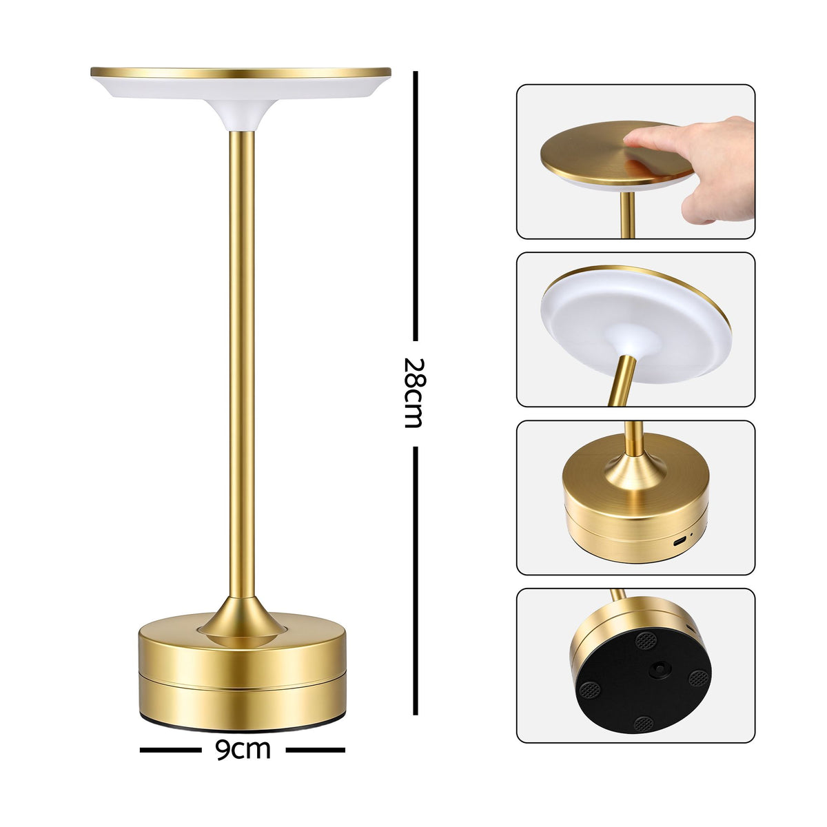Artiss Gold Touch Table Lamp, Warm to Cool White LED, Dimmable 3000-6000K 24 LEDs, Type-C