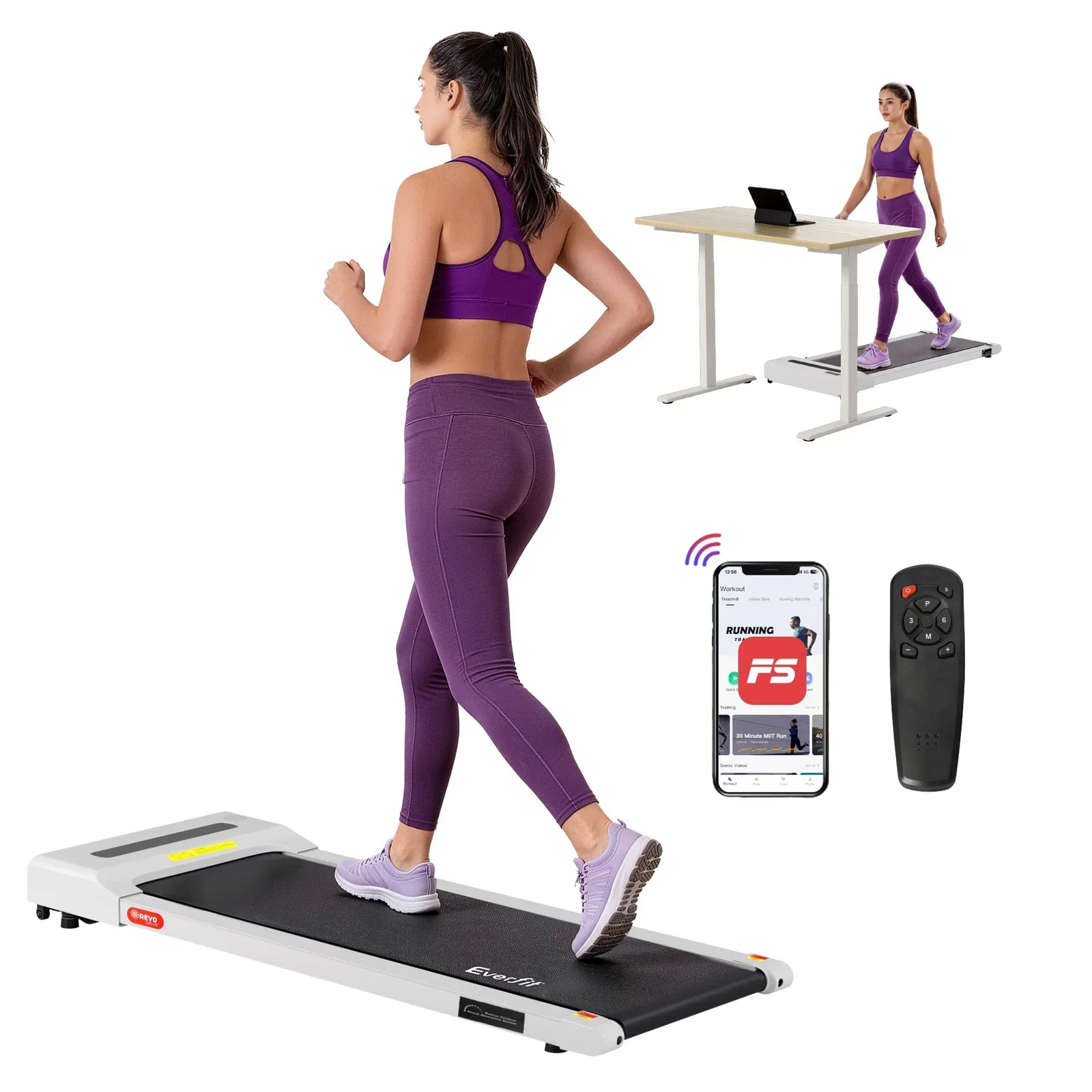 Treadmill Electric Walking Pad Under Desk Home Gym Fitness 360mm White