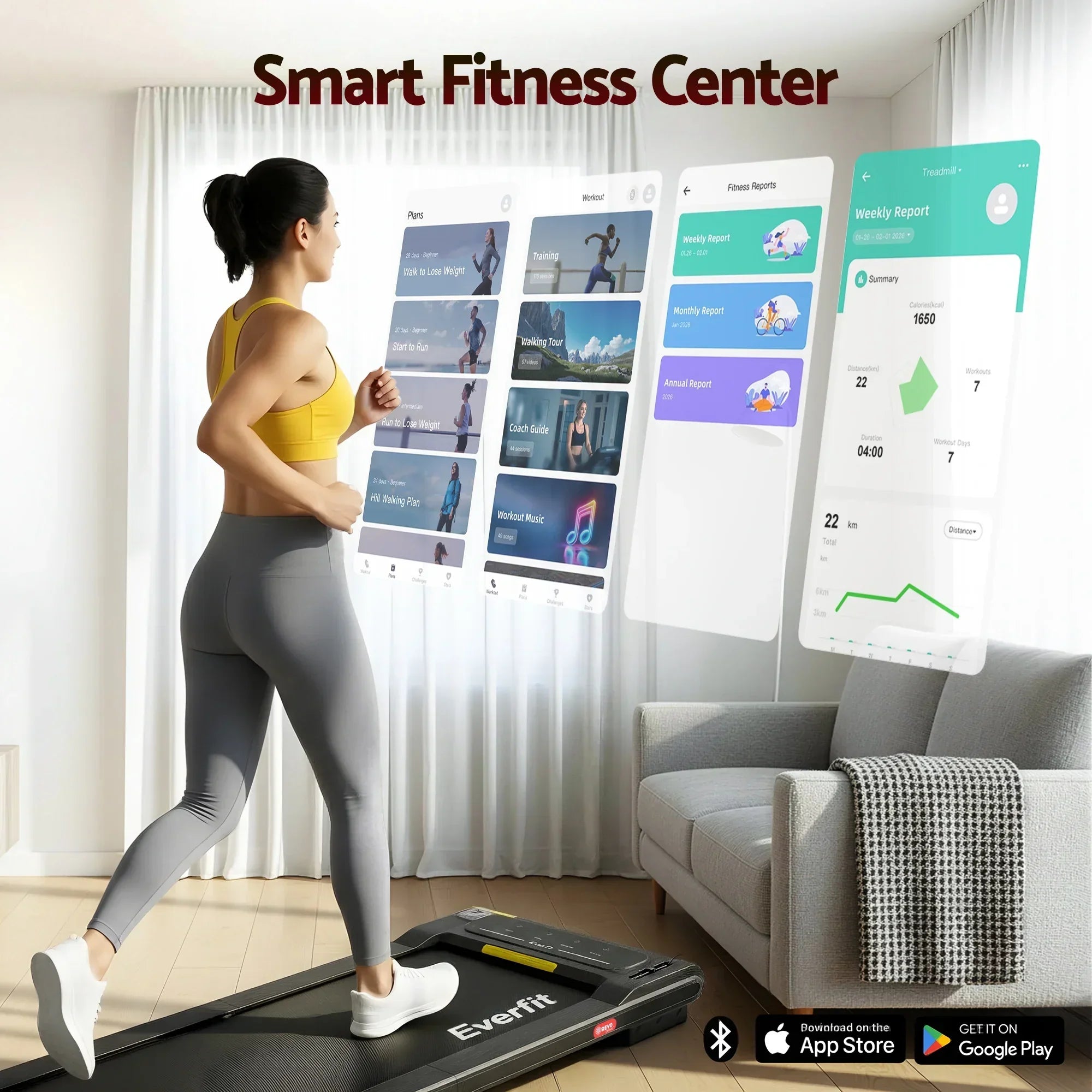 Walking Pad Treadmill 2 in 1 Foldable Under Desk for Home Gym With 38cm Belt With APP