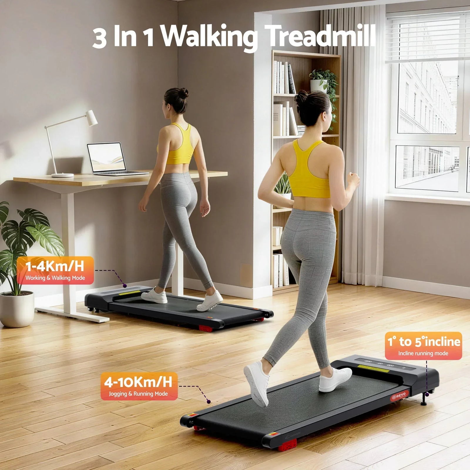 Treadmill Electric Walking Pad Incline Under Desk Home Gym 380mm Black