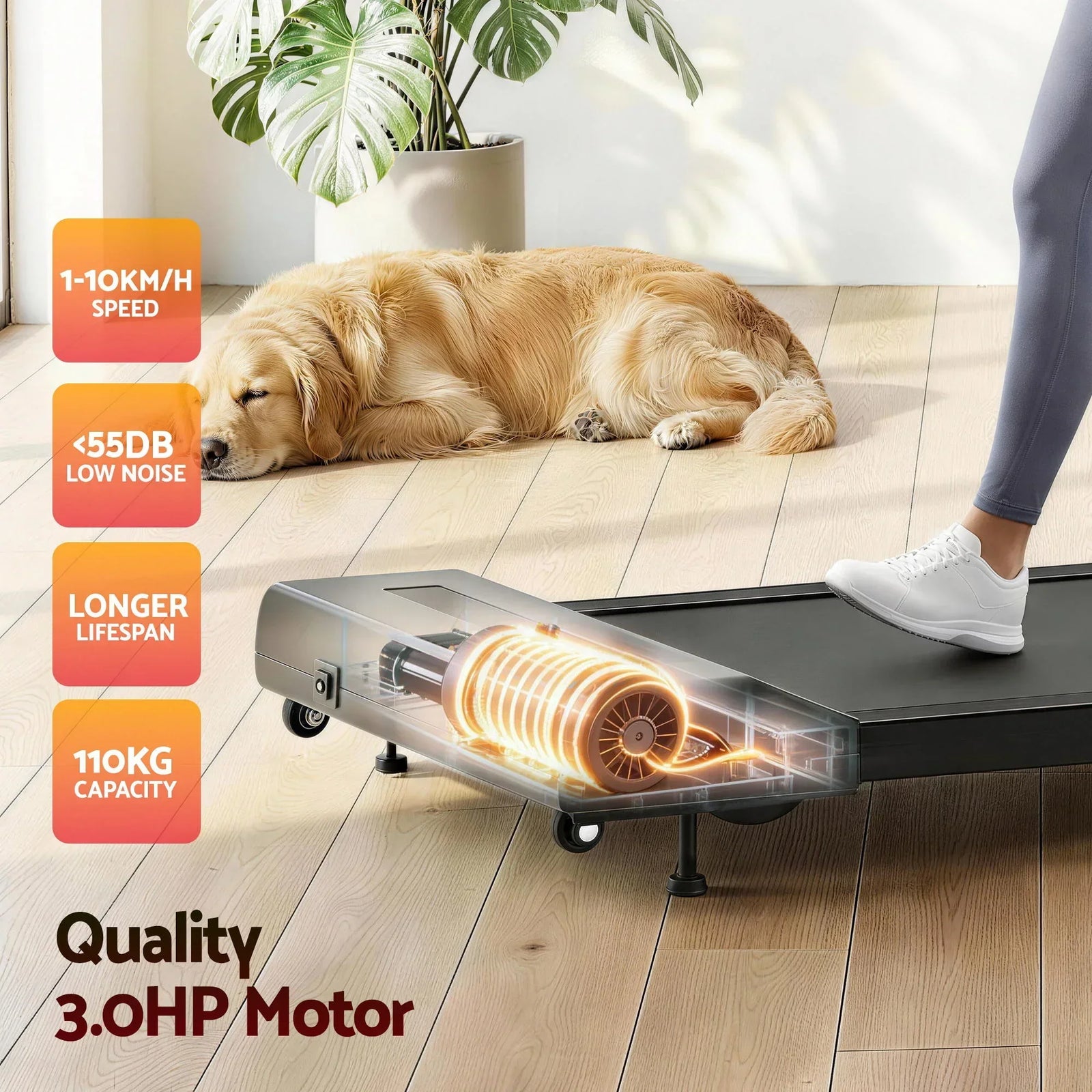 Treadmill Electric Walking Pad Incline Under Desk Home Gym 380mm Black