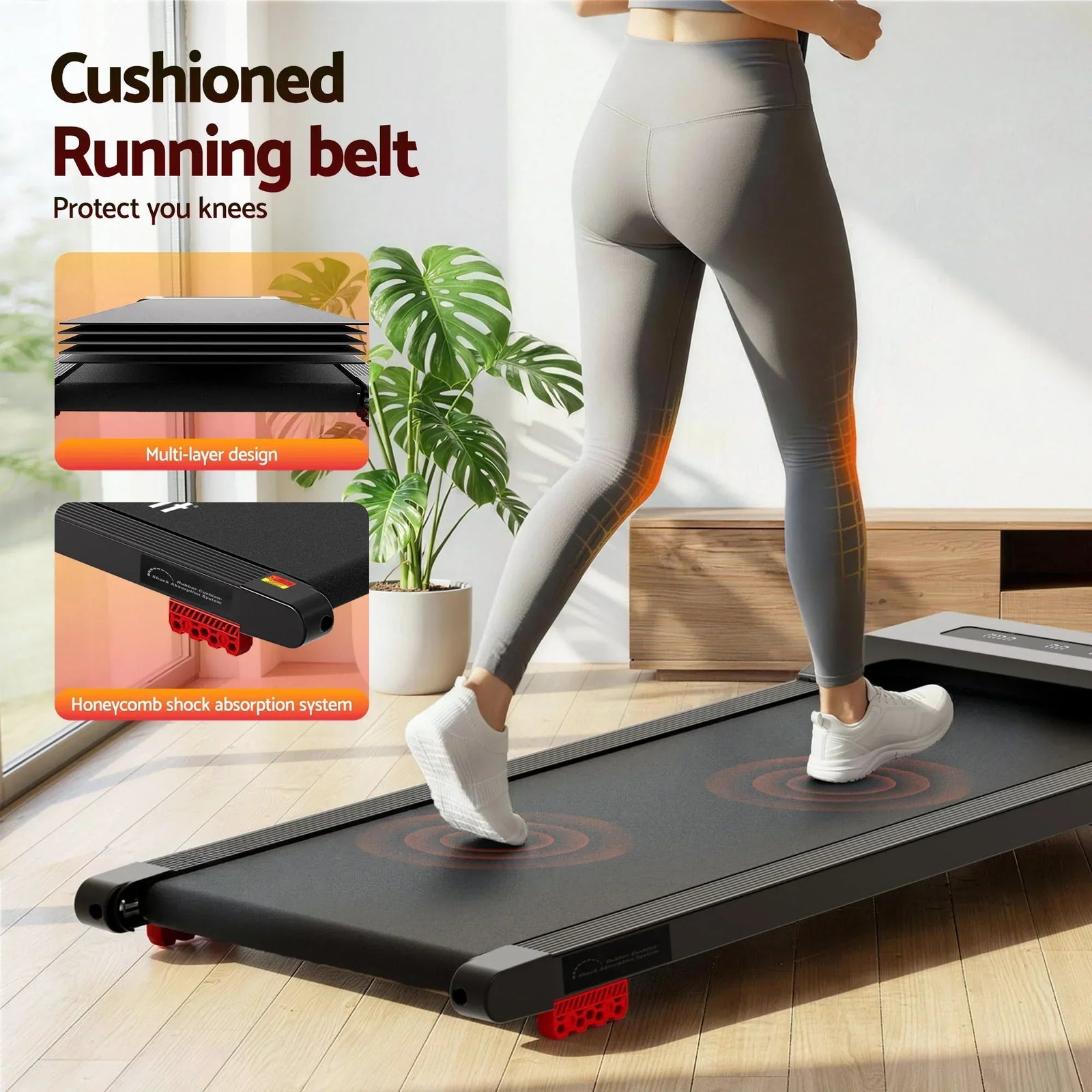 Treadmill Electric Walking Pad Incline Under Desk Home Gym 380mm Black