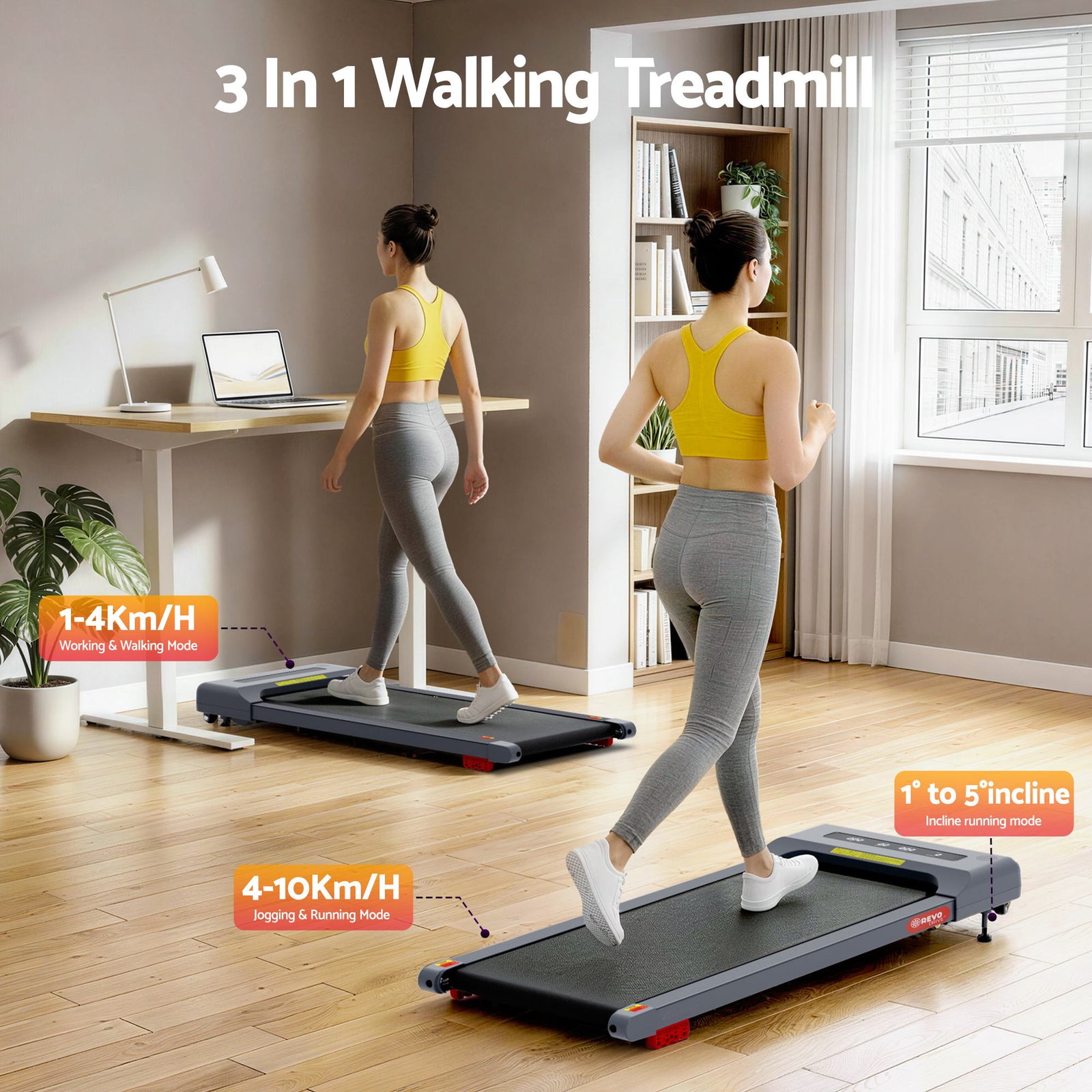 Treadmill Electric Walking Pad Incline Under Desk Home Gym 380mm Grey