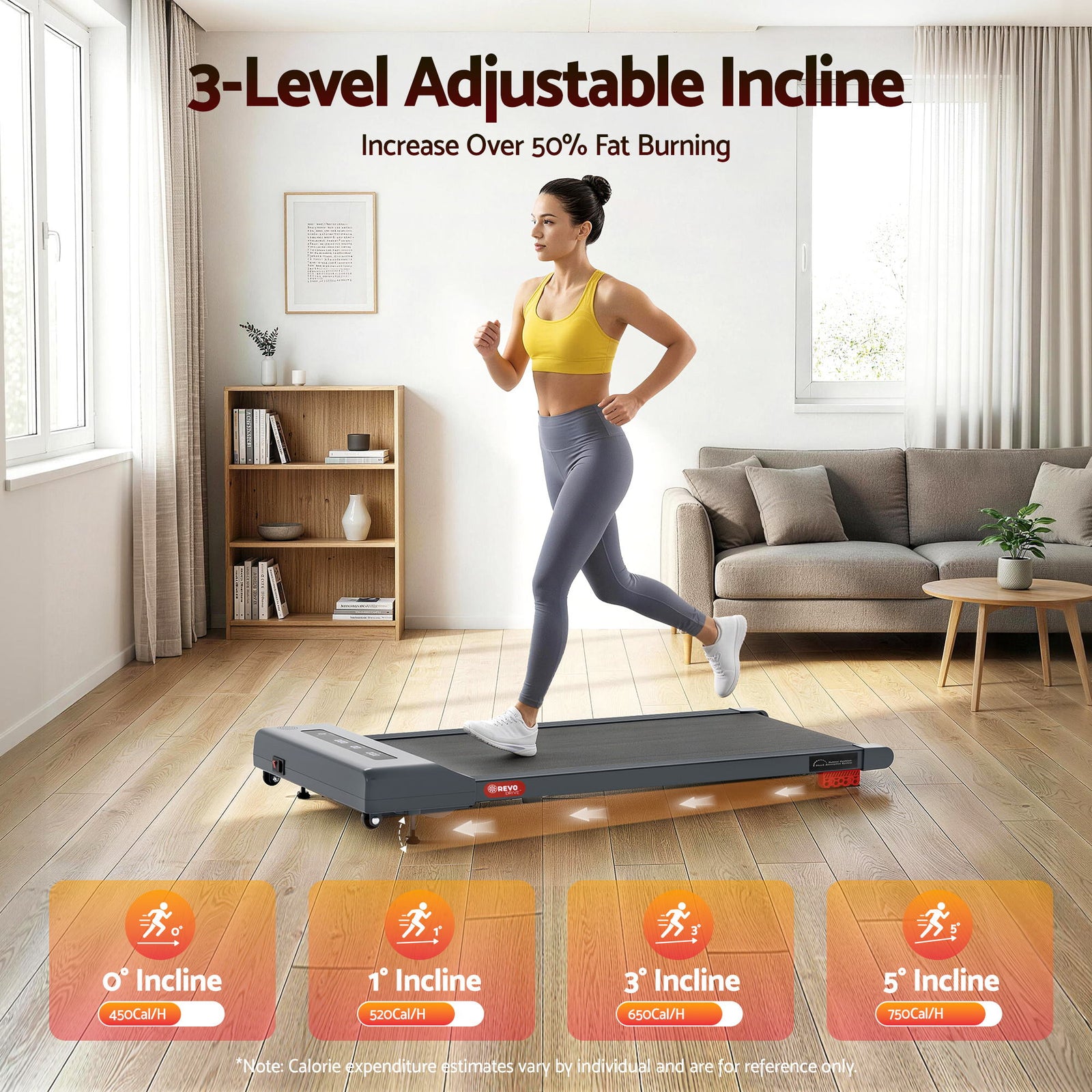 Treadmill Electric Walking Pad Incline Under Desk Home Gym 380mm Grey