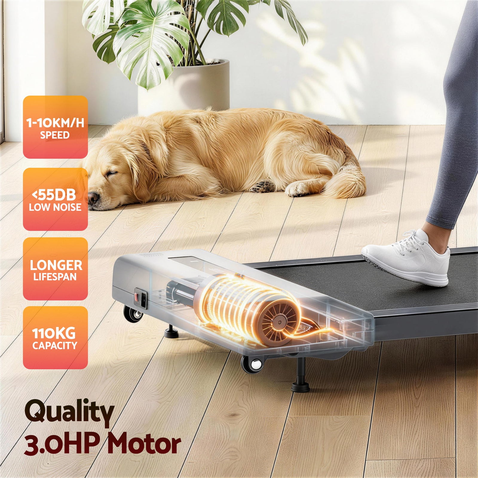 Treadmill Electric Walking Pad Incline Under Desk Home Gym 380mm Grey