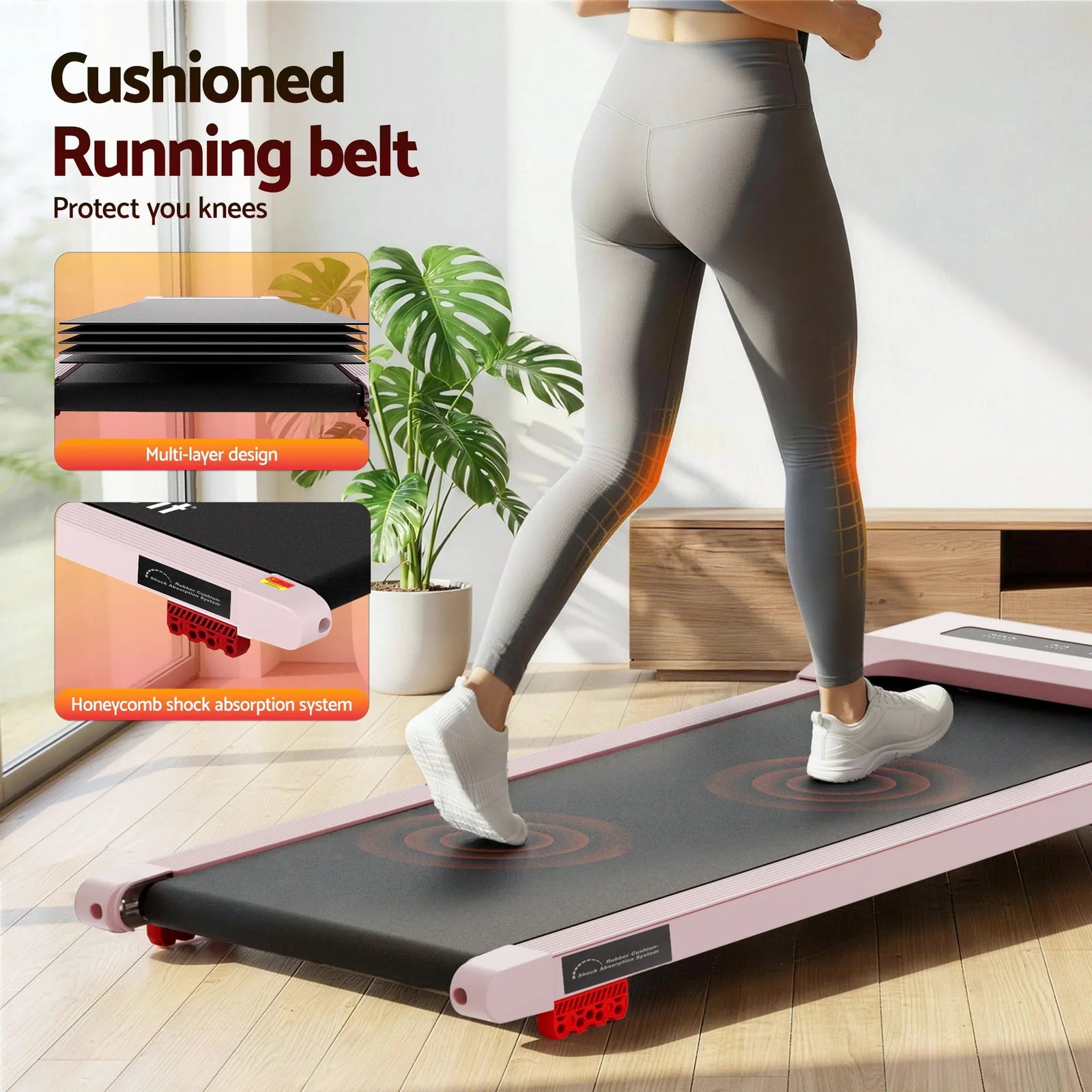 Walking Pad Treadmill – Under‑Desk w/ 3‑Level Incline & App Control, Pink