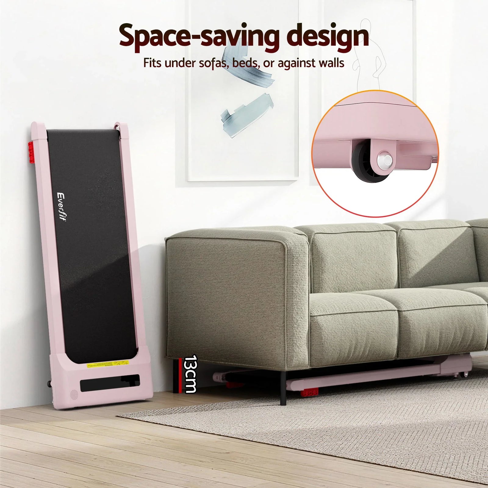 Walking Pad Treadmill – Under‑Desk w/ 3‑Level Incline & App Control, Pink