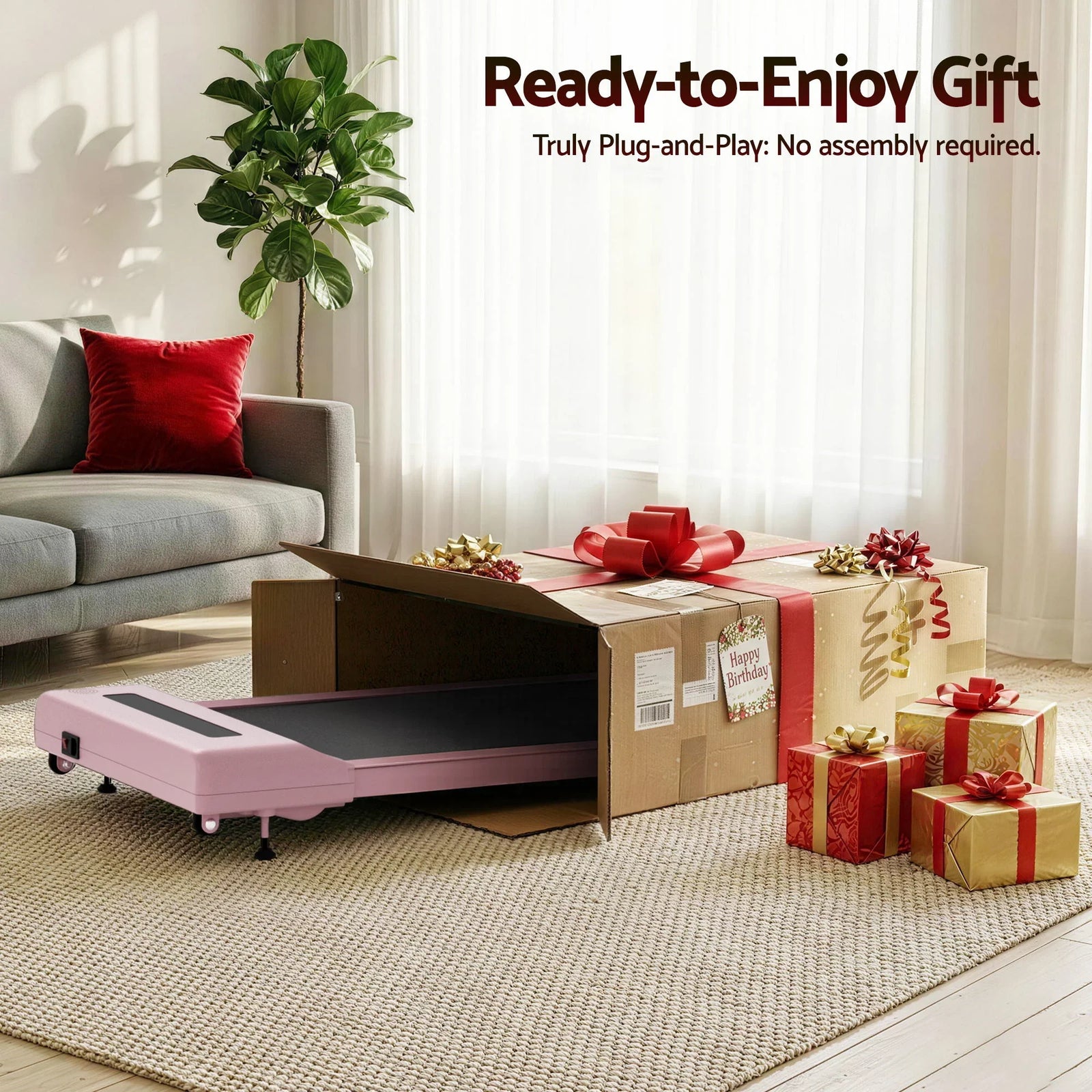 Walking Pad Treadmill – Under‑Desk w/ 3‑Level Incline & App Control, Pink