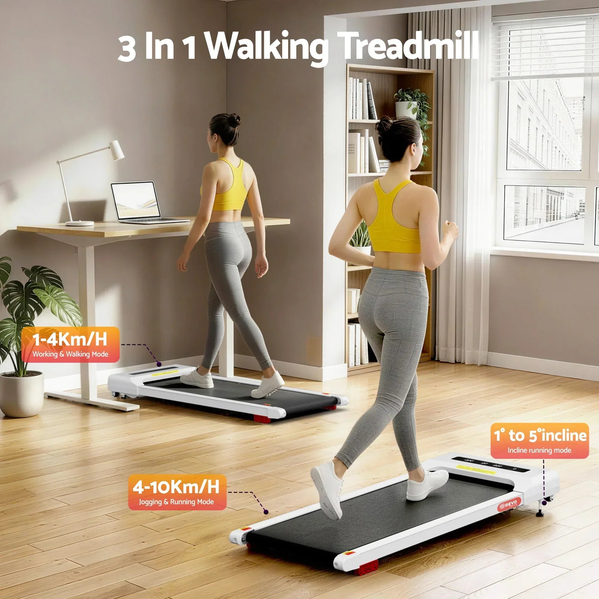 Treadmill Electric Walking Pad Incline Under Desk Home Gym 380mm White