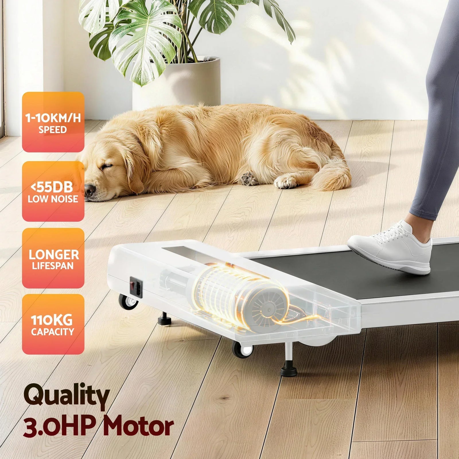 Treadmill Electric Walking Pad Incline Under Desk Home Gym 380mm White