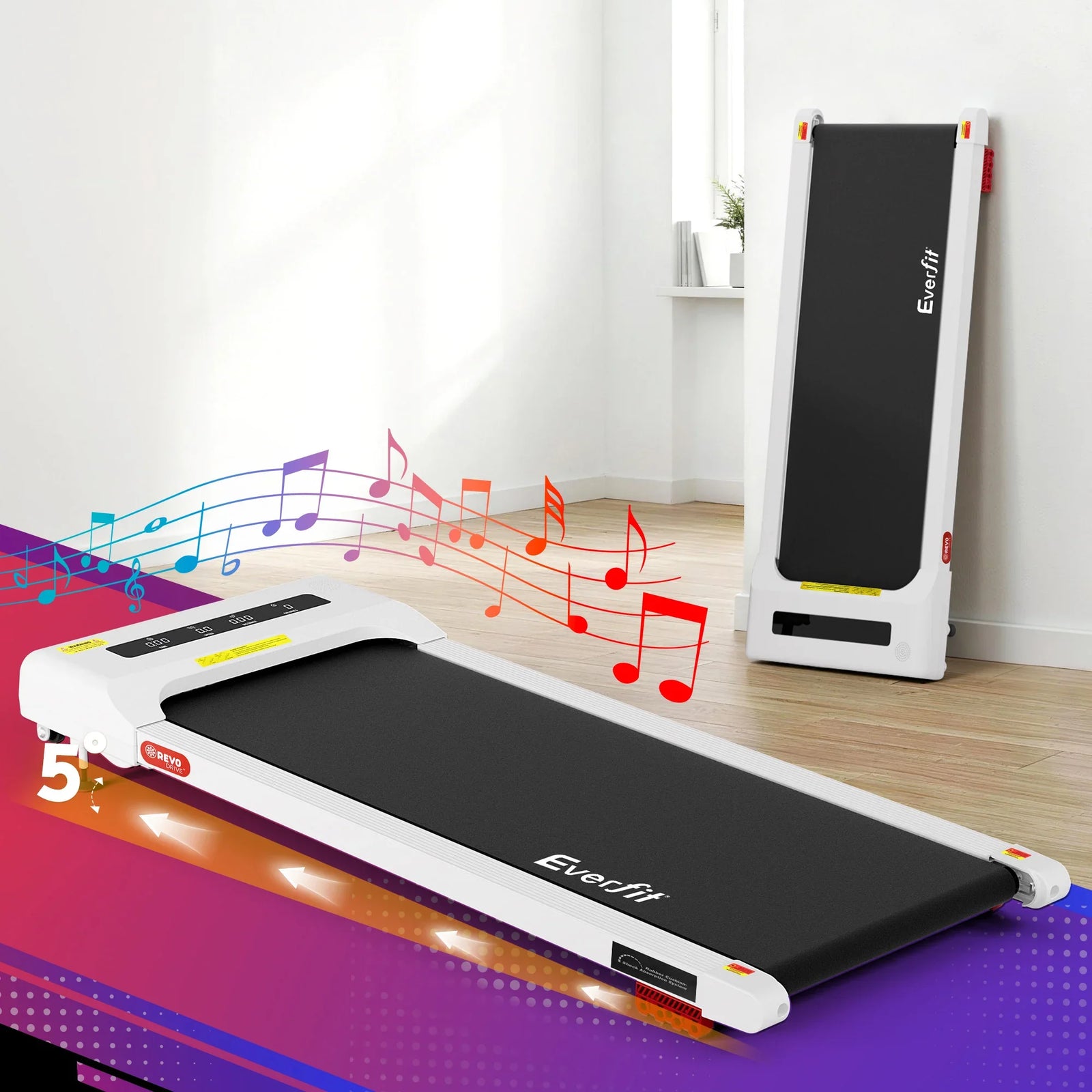 Treadmill Electric Walking Pad Incline Under Desk Home Gym 380mm White