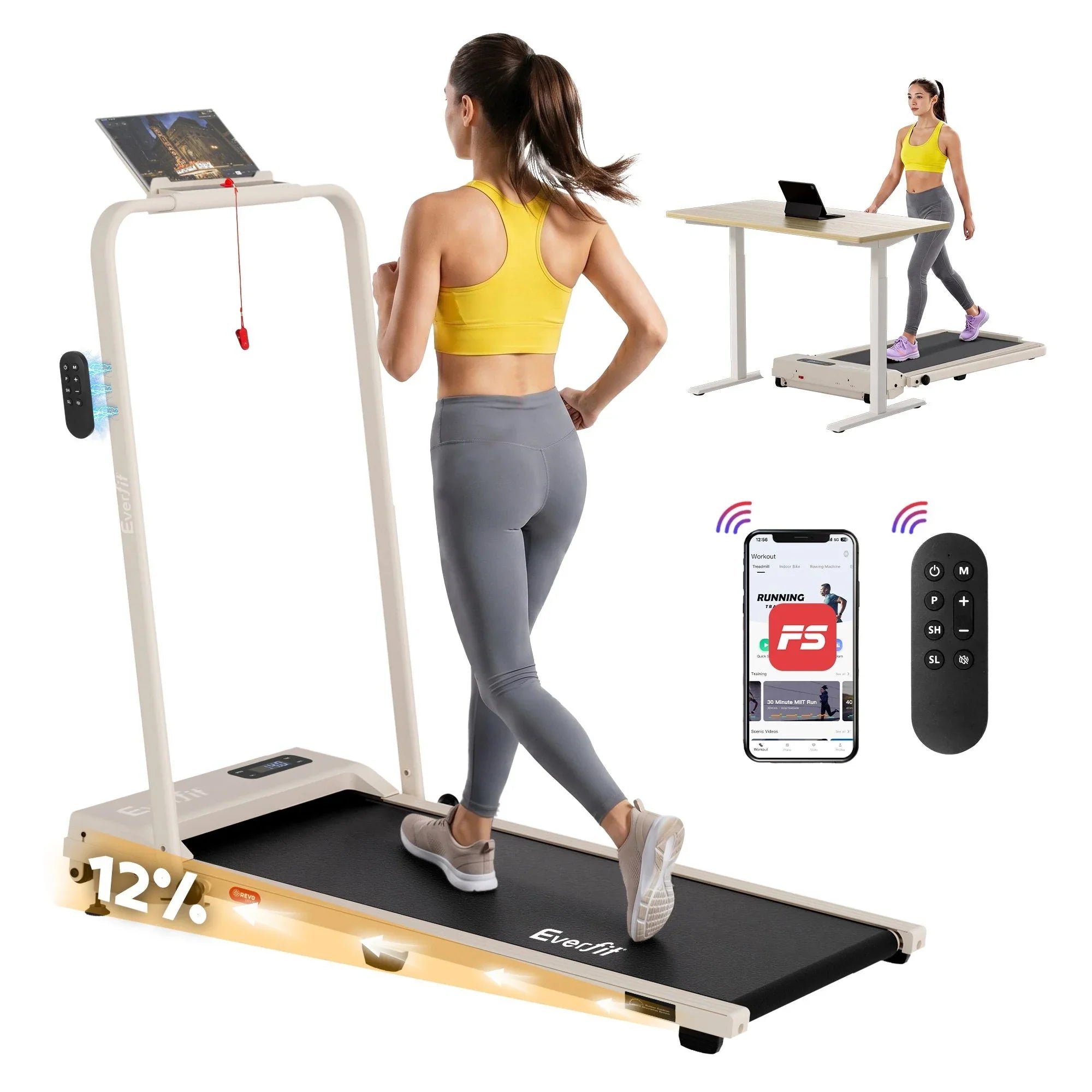 3‑in‑1 Walking Pad Treadmill – 12% Incline, Foldable Under‑Desk, APP Control