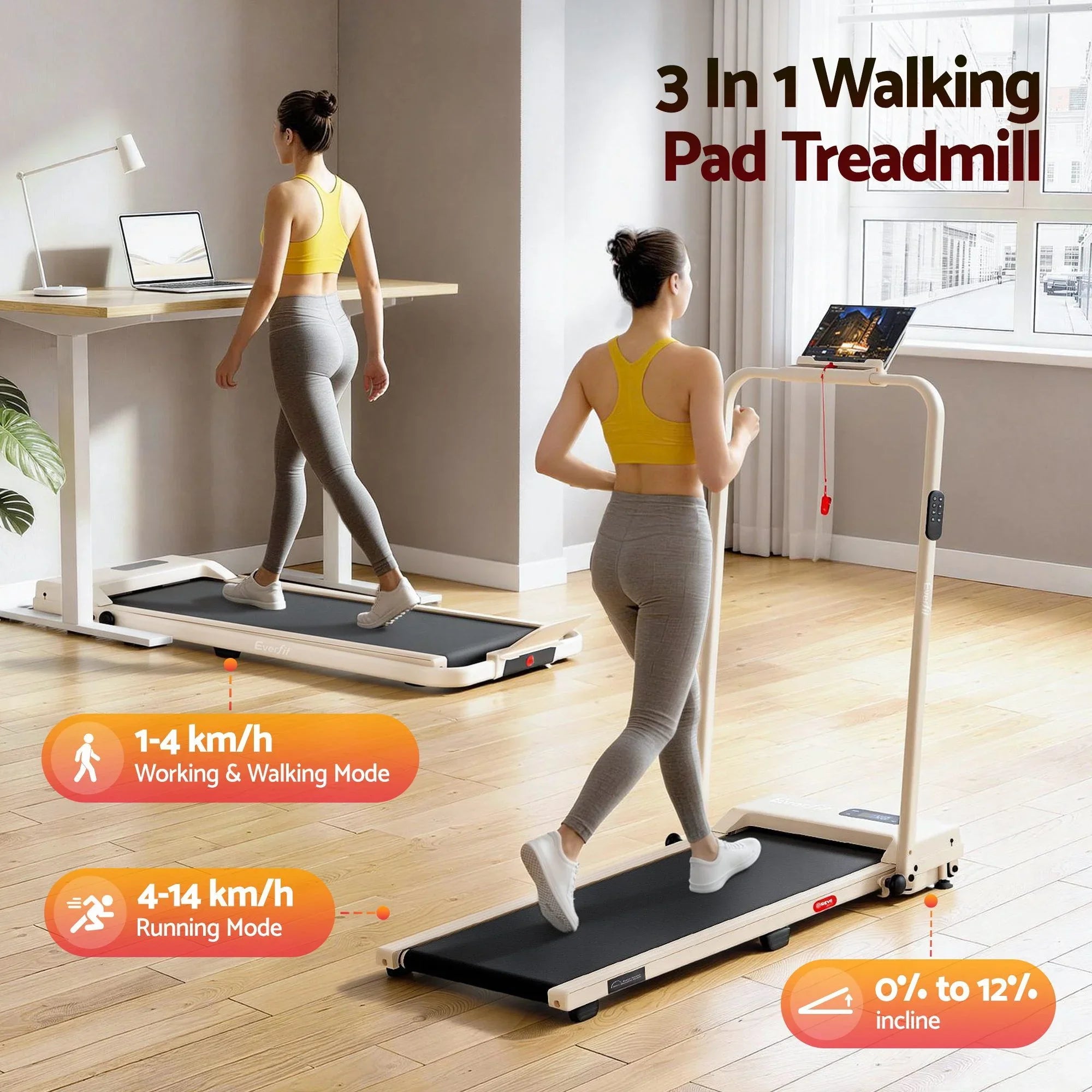 3‑in‑1 Walking Pad Treadmill – 12% Incline, Foldable Under‑Desk, APP Control