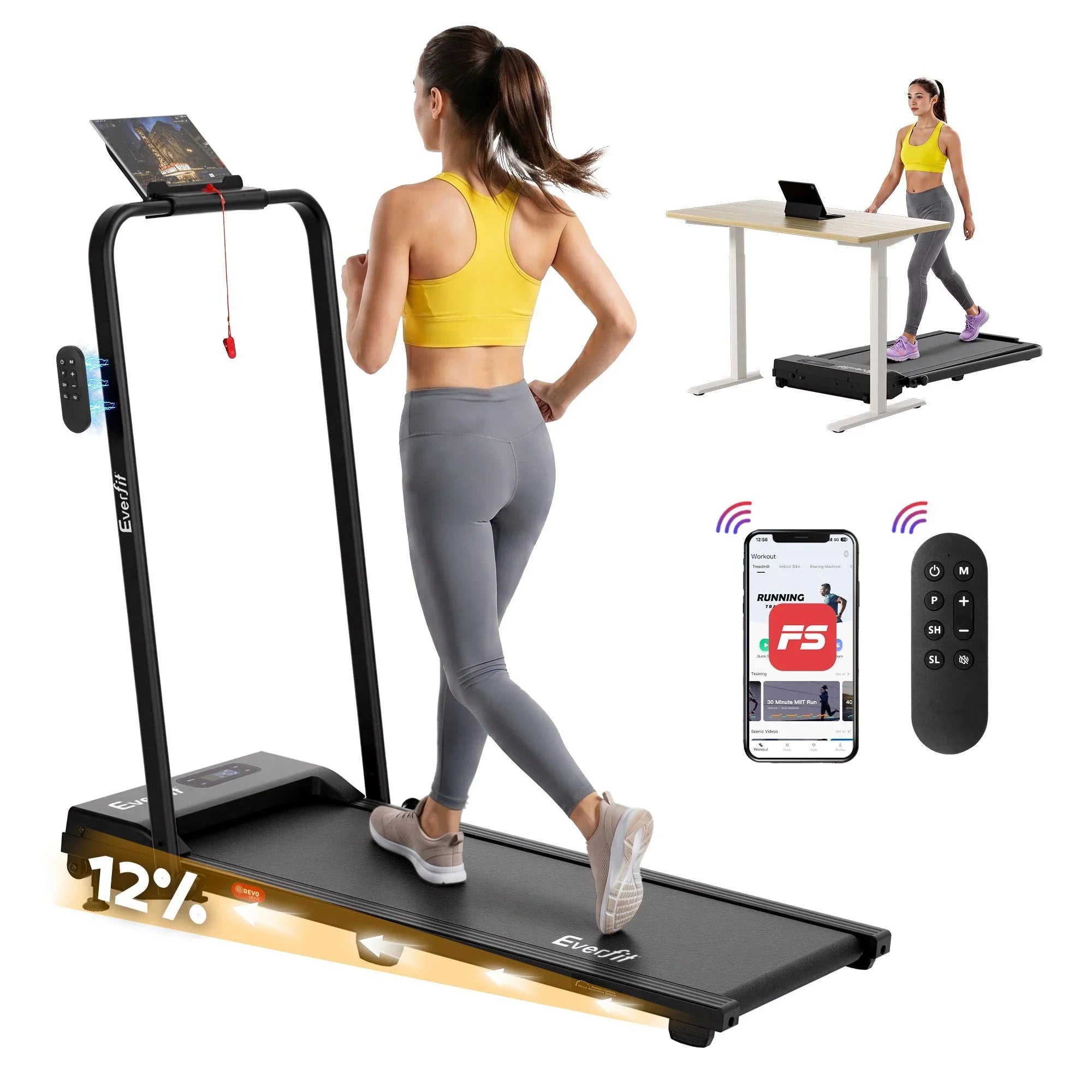 3‑in‑1 Walking Pad Treadmill – 12% Incline, Foldable Under‑Desk, APP Control