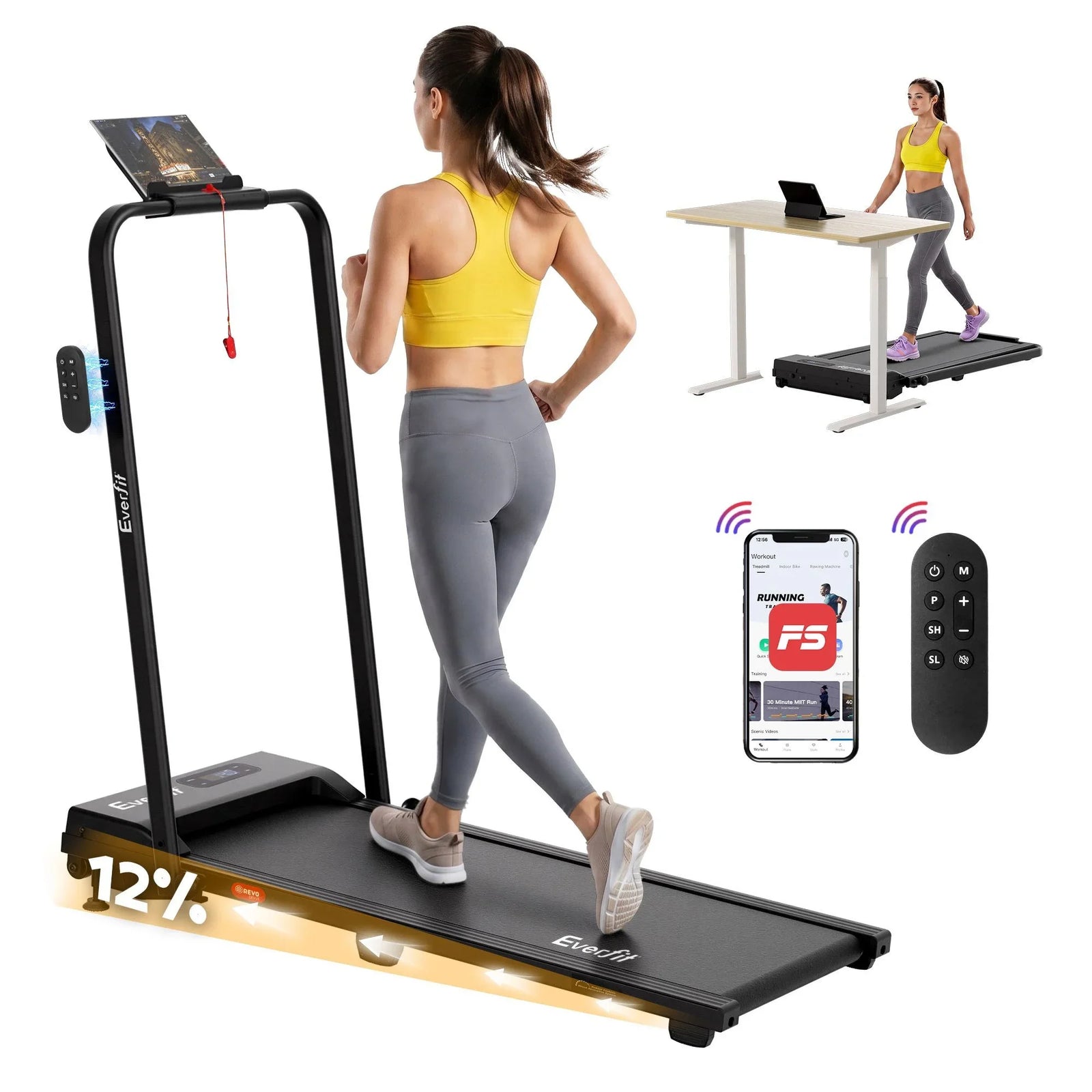 3‑in‑1 Walking Pad Treadmill – 12% Incline, Foldable Under‑Desk, APP Control