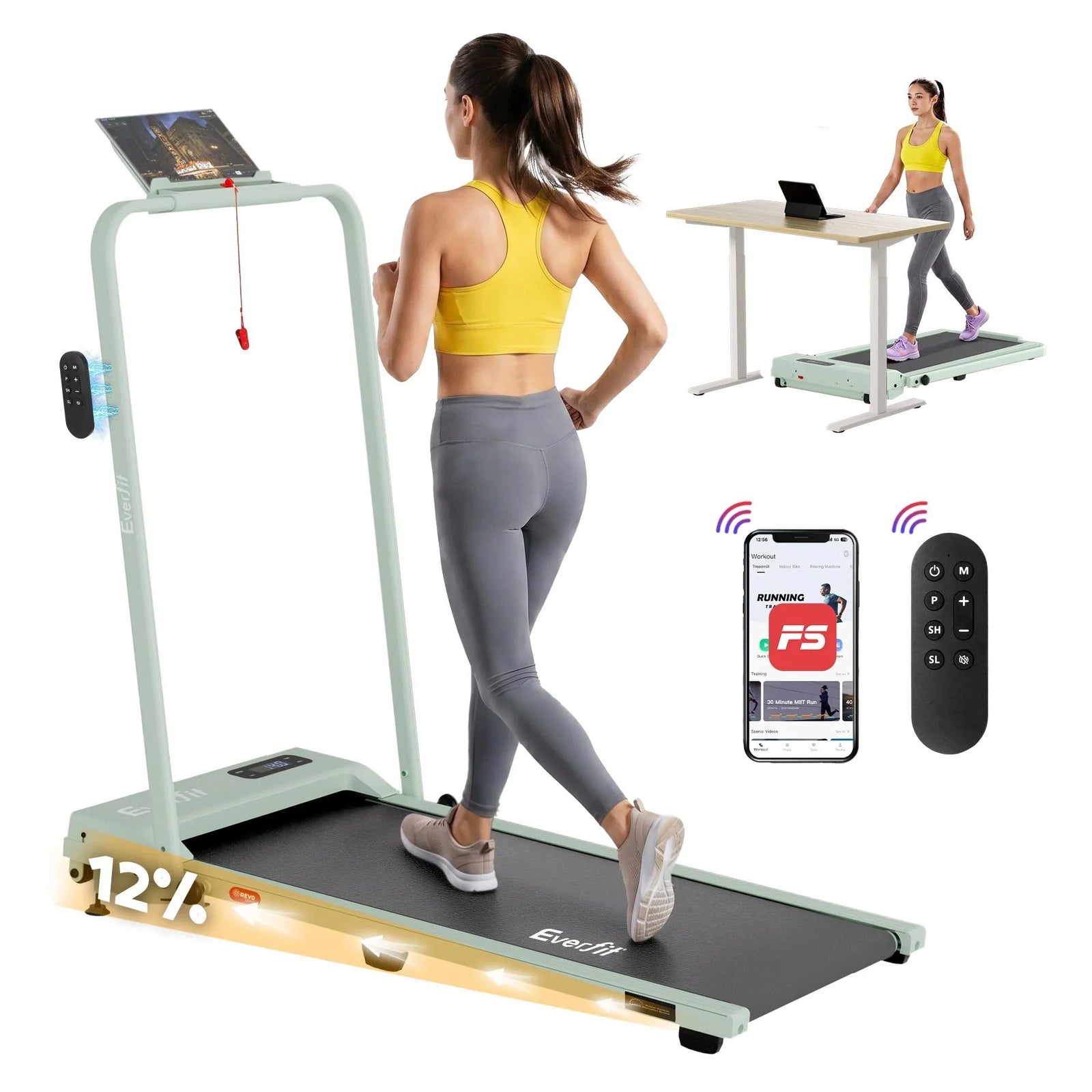 3‑in‑1 Walking Pad Treadmill – 12% Incline, Foldable Under‑Desk, APP Control