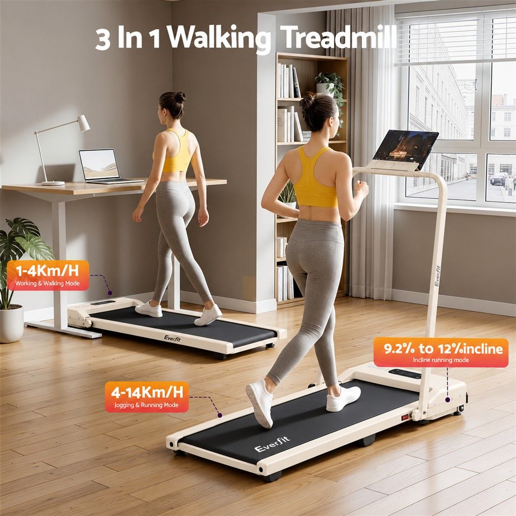 Everfit 3-in-1 Walking Pad Treadmill 12% Incline Under Desk Home 38cm Beige