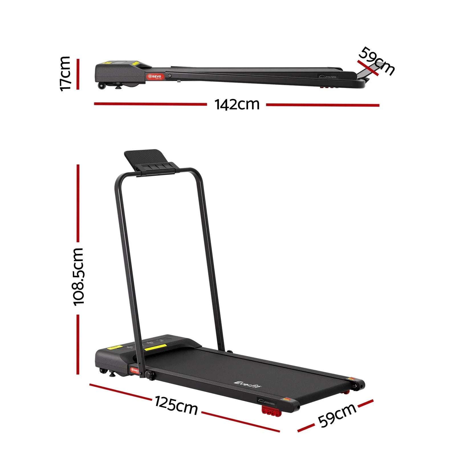 Treadmill Electric Walking Pad Incline Under Desk 380mm Black